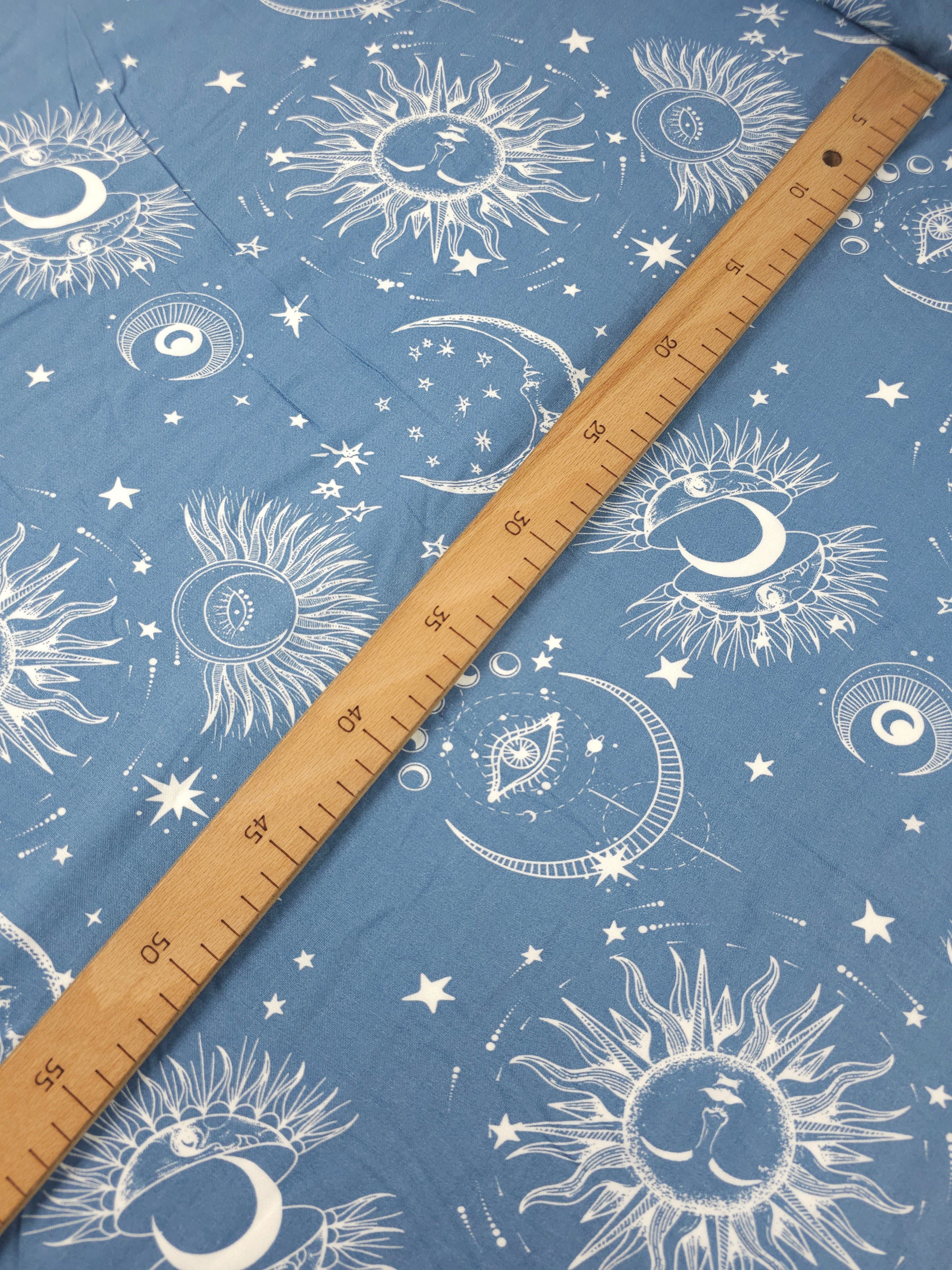 Powder Blue Celestial Moon Sun Viscose Challis