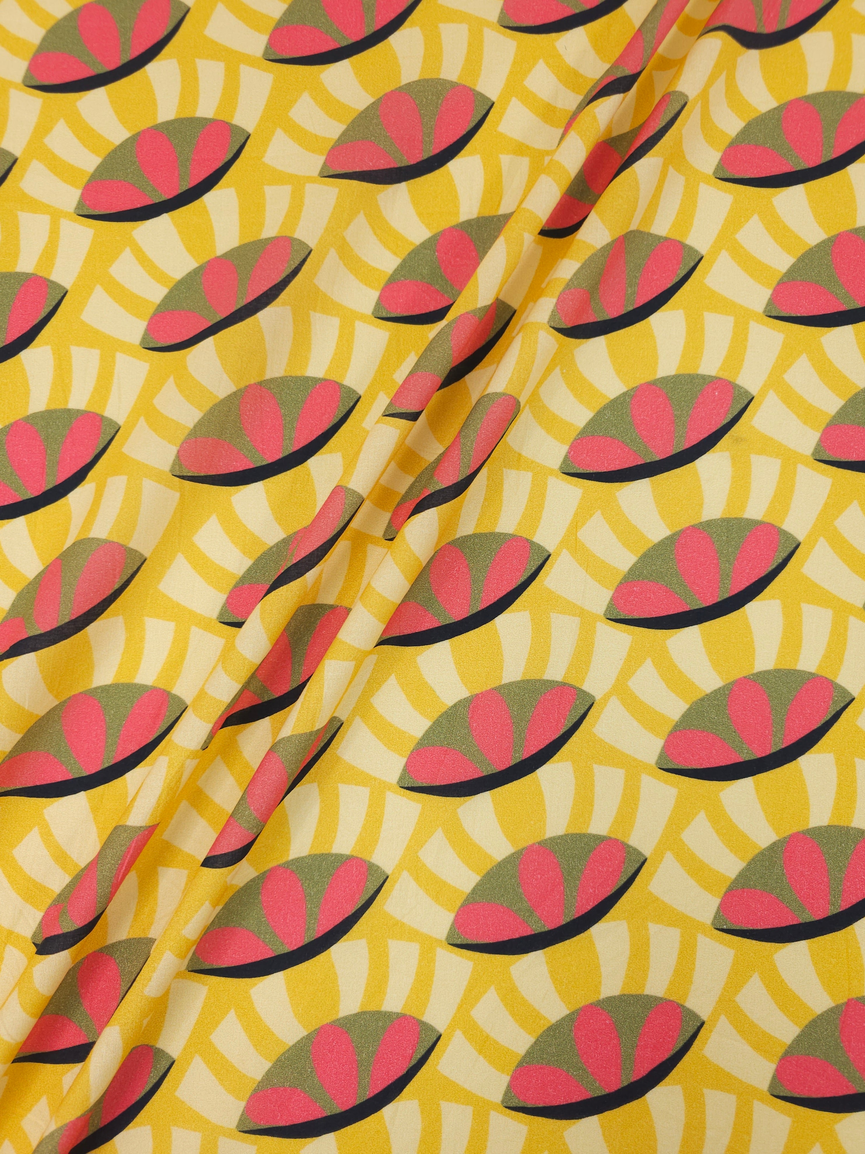 Yellow/Pink Abstract Oval Cotton Voile