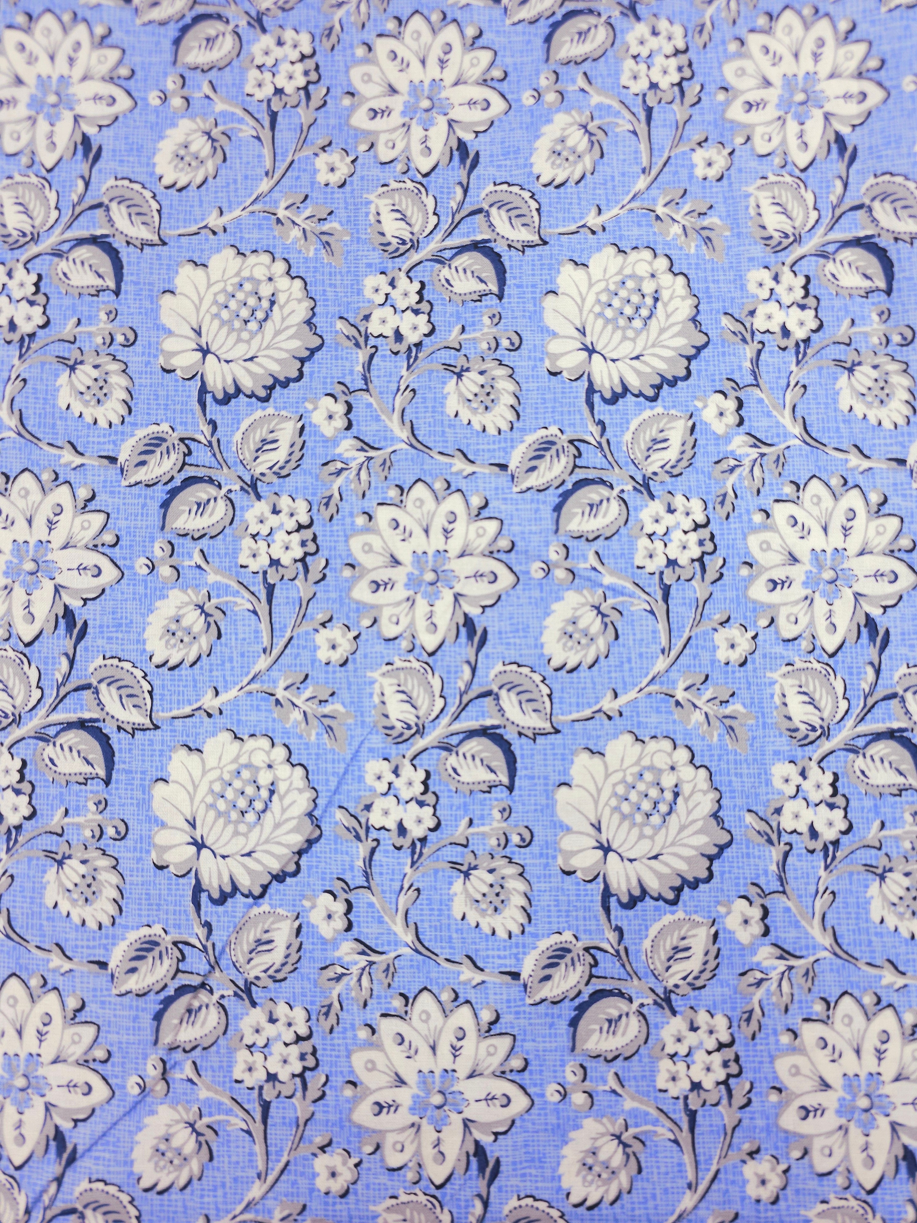 Powder Blue Magnifique Floral 100% Cotton 56"