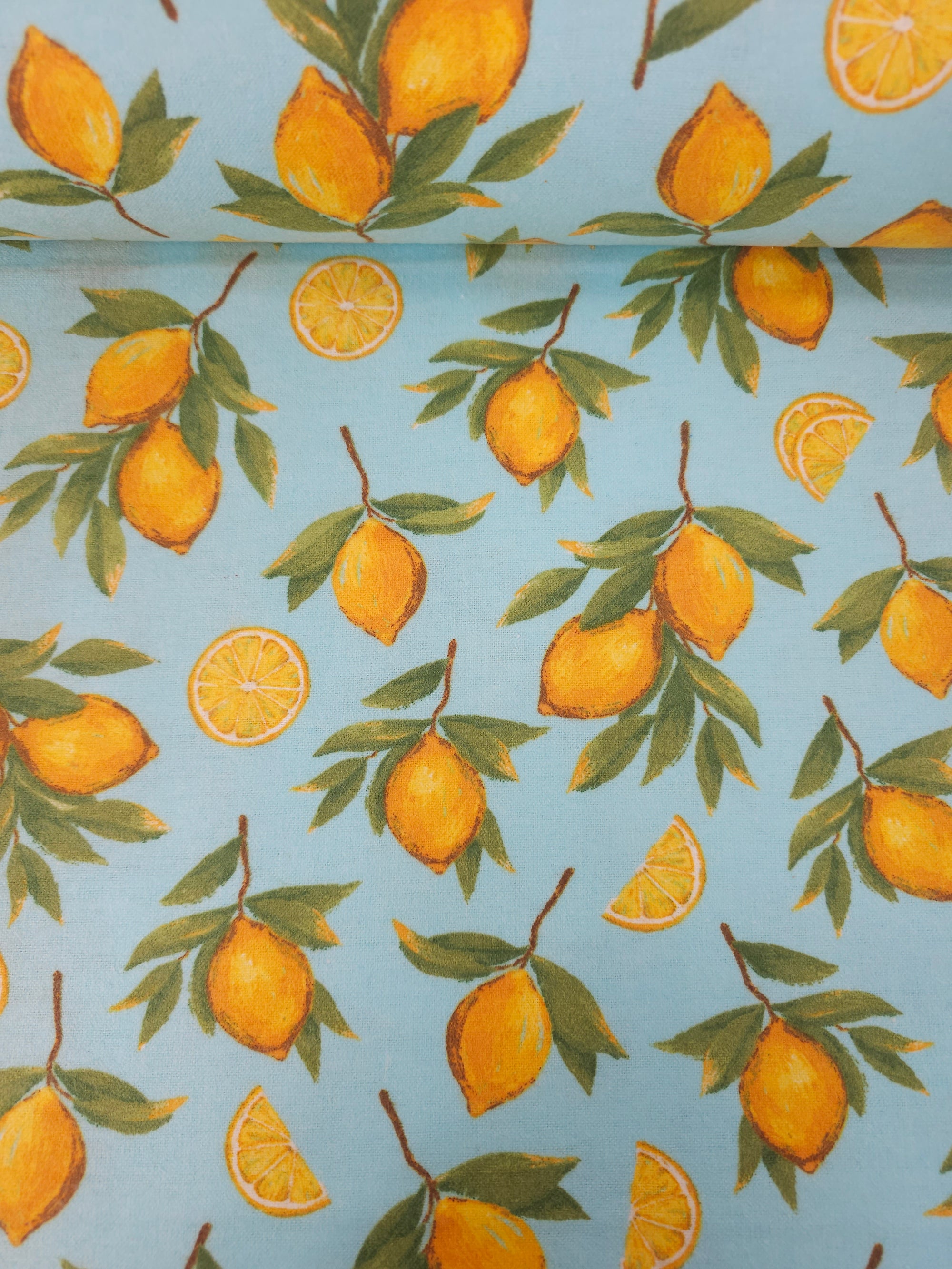 Light Blue Retro Lemon Lightweight Flannel Cotton