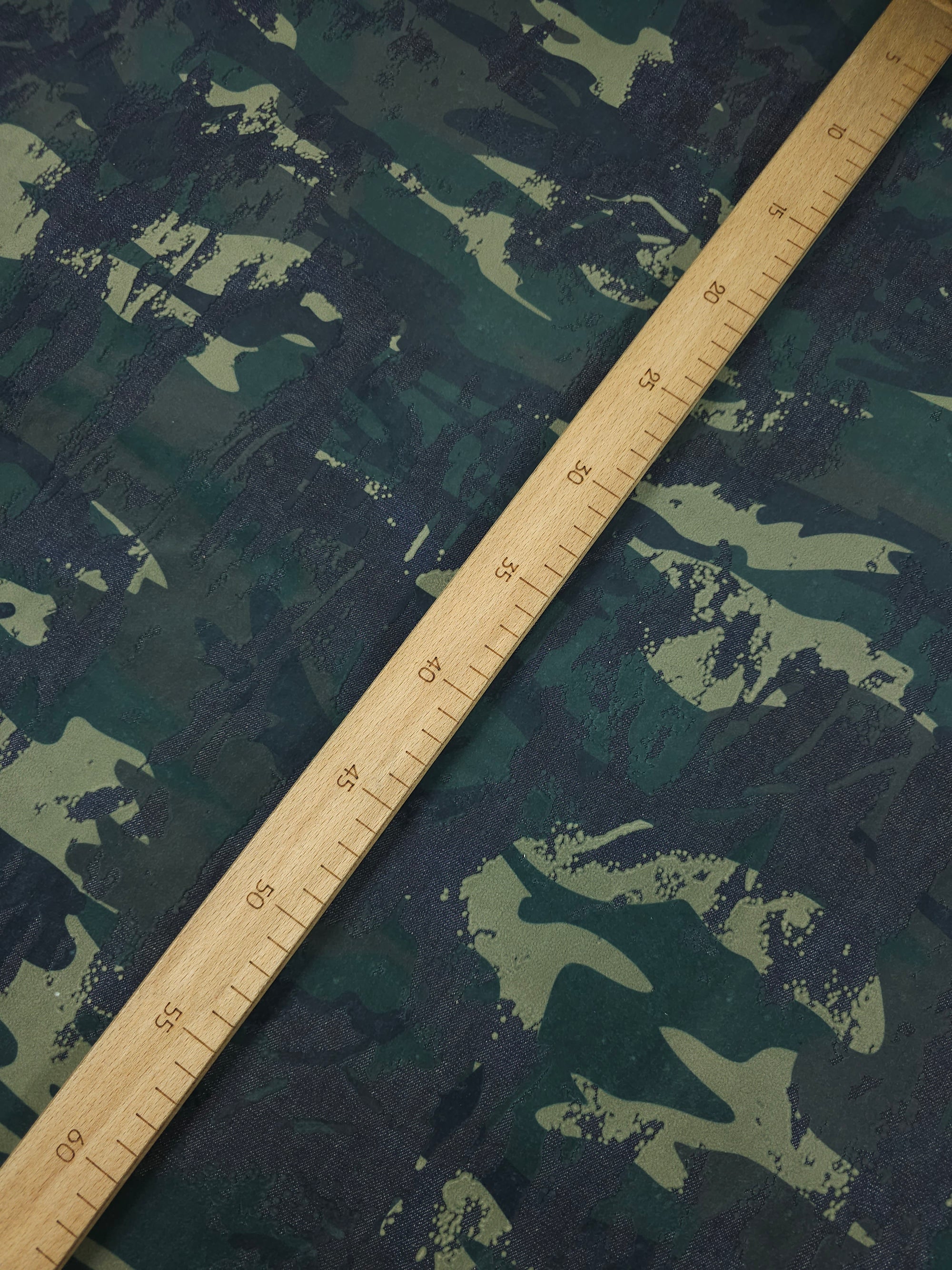 Green/Navy Camo Velvet Burnout Denim