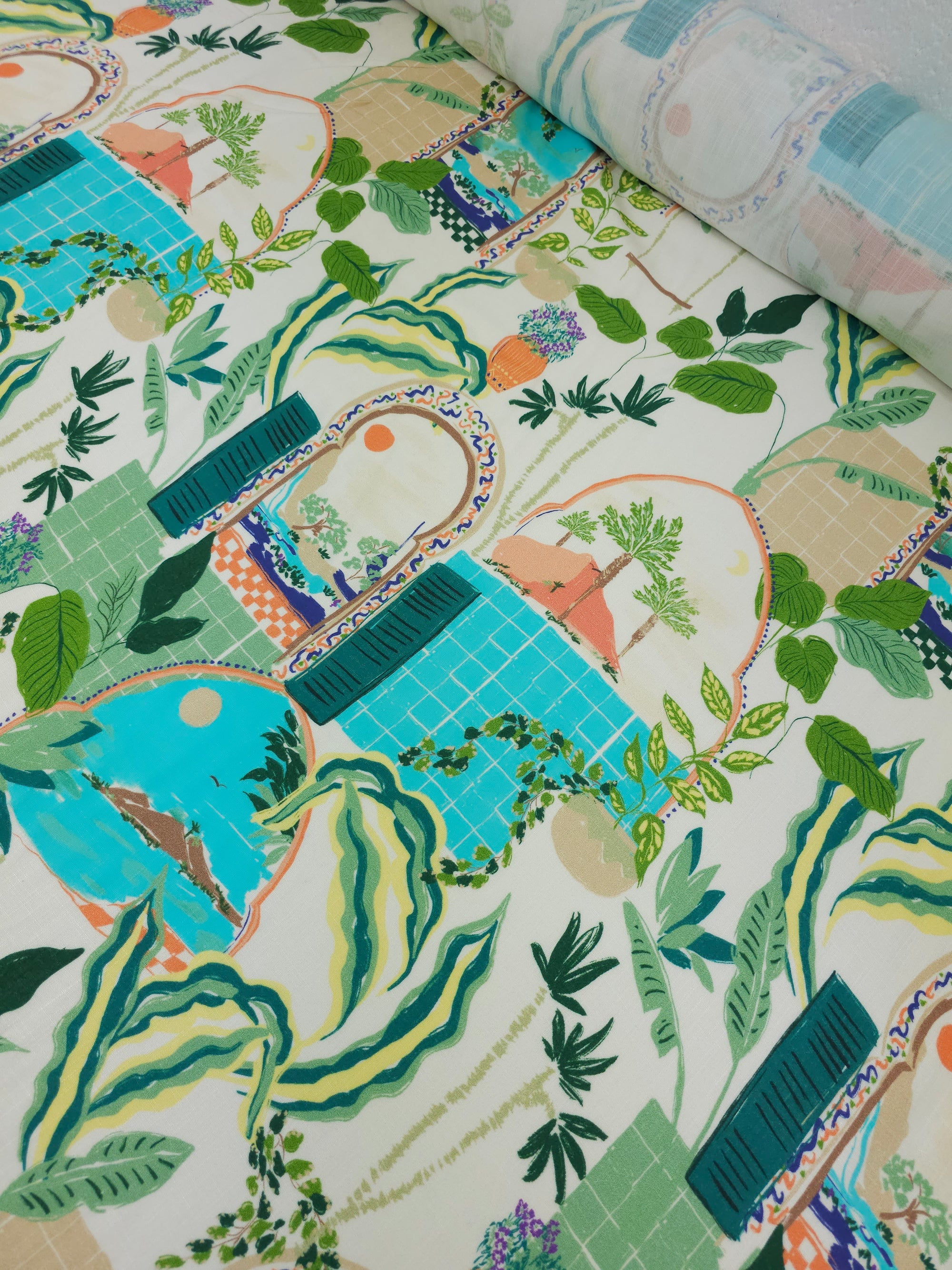 Italian Summer Scenery Linen Look Viscose