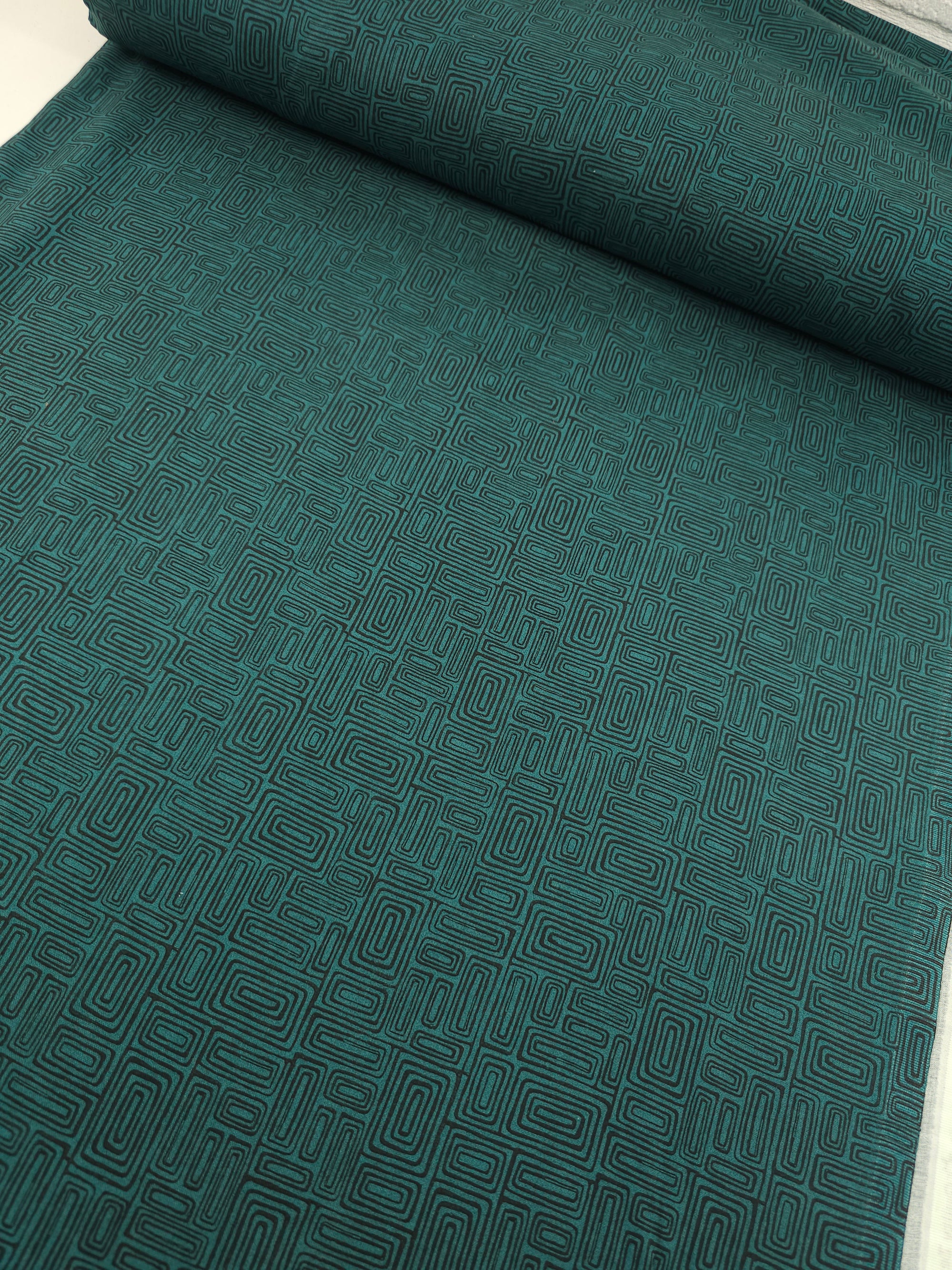 Dark Green Abstract Rectangle Doodle 100% Cotton - Benartex