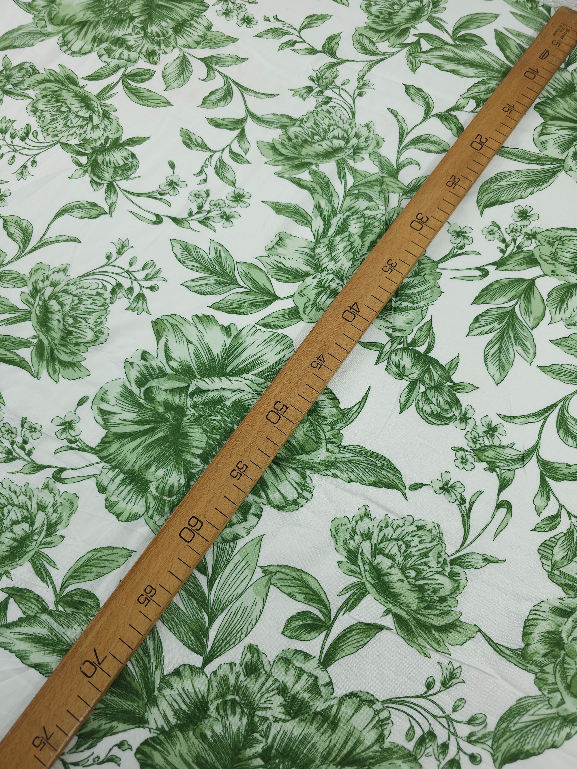 Sage Green/White Large Floral Meadow Viscose Challis