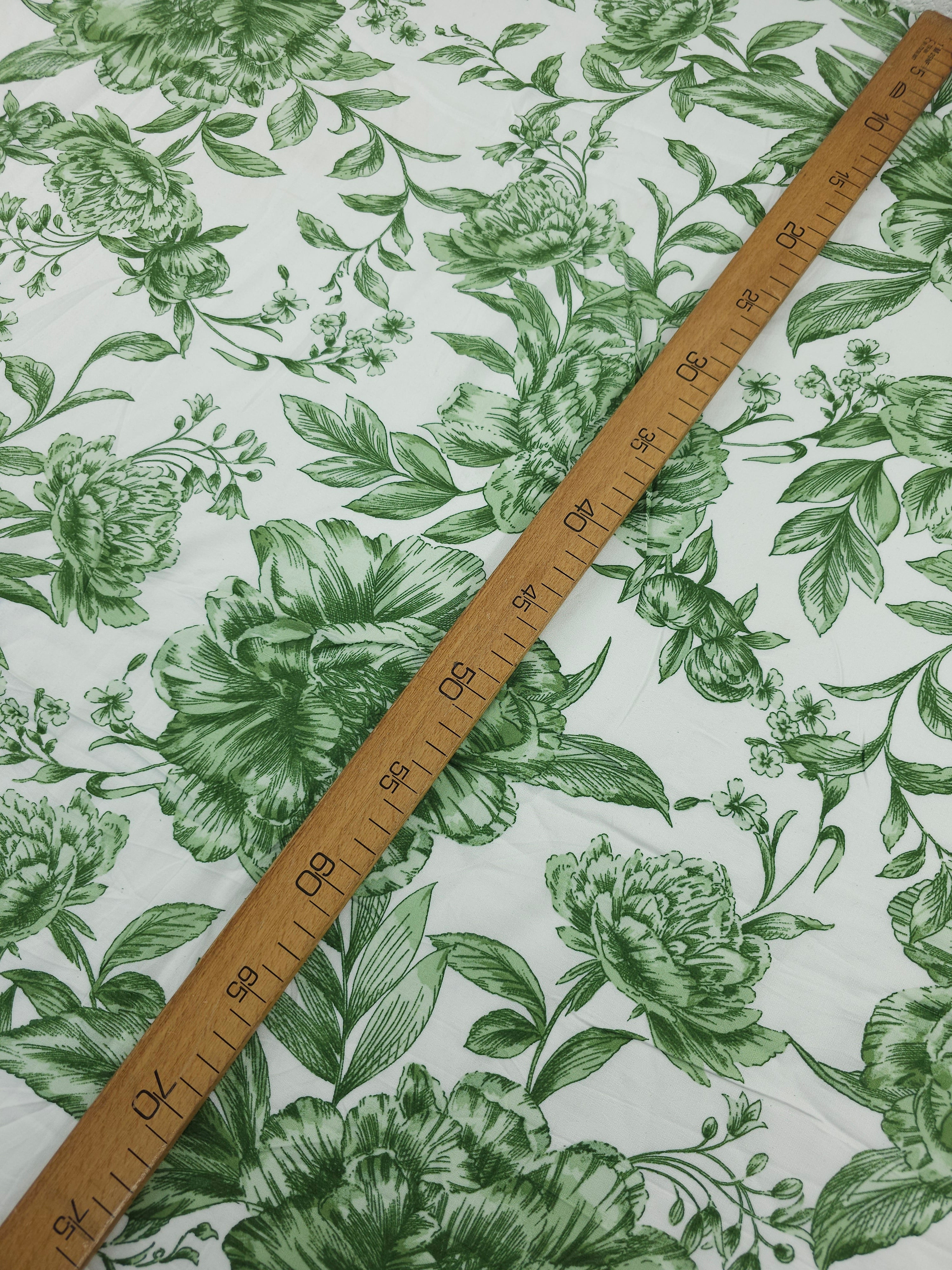 Sage Green/White Large Floral Meadow Viscose Challis