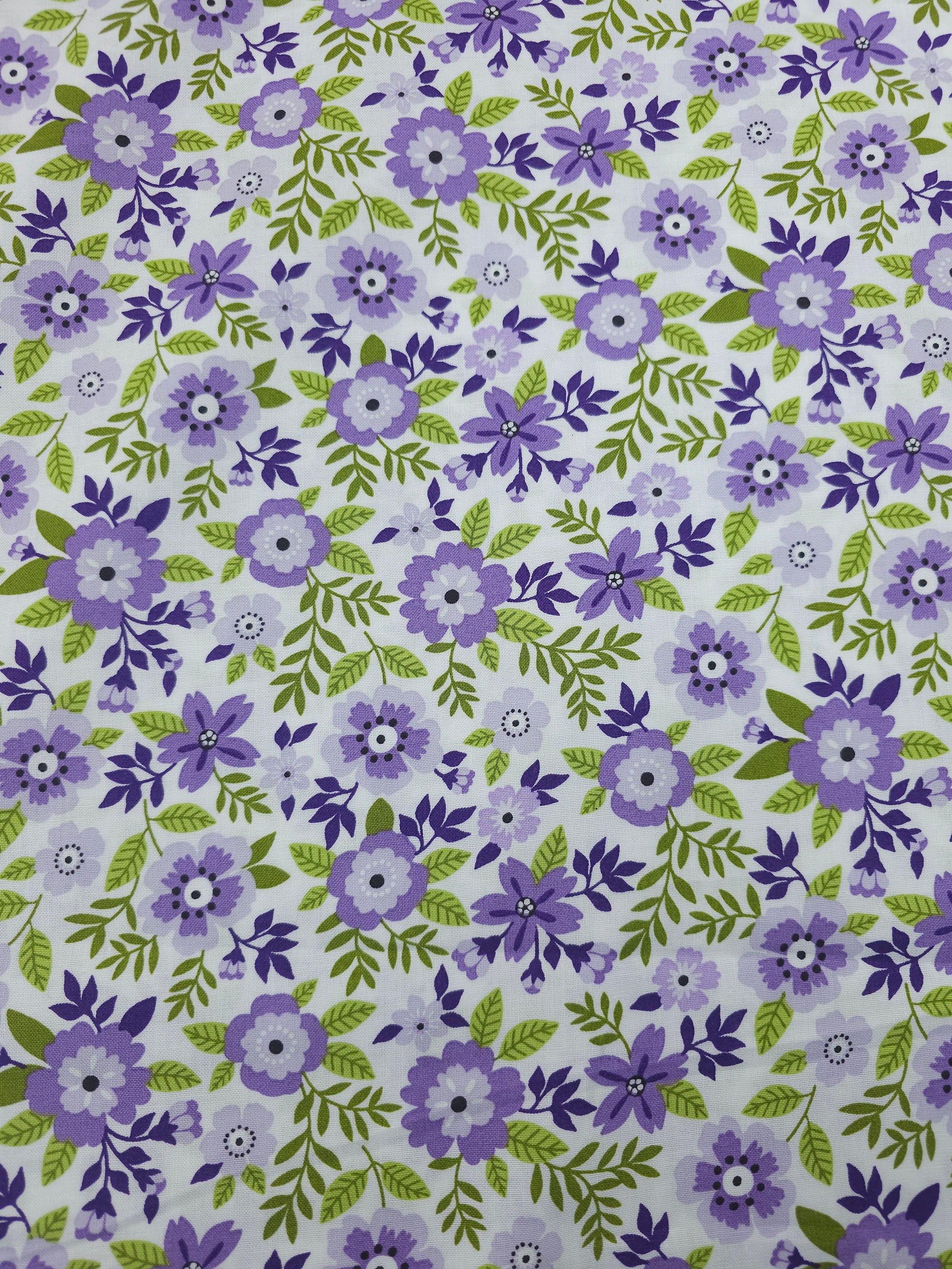 Small Lilac Garden Bloom Floral 100% Cotton