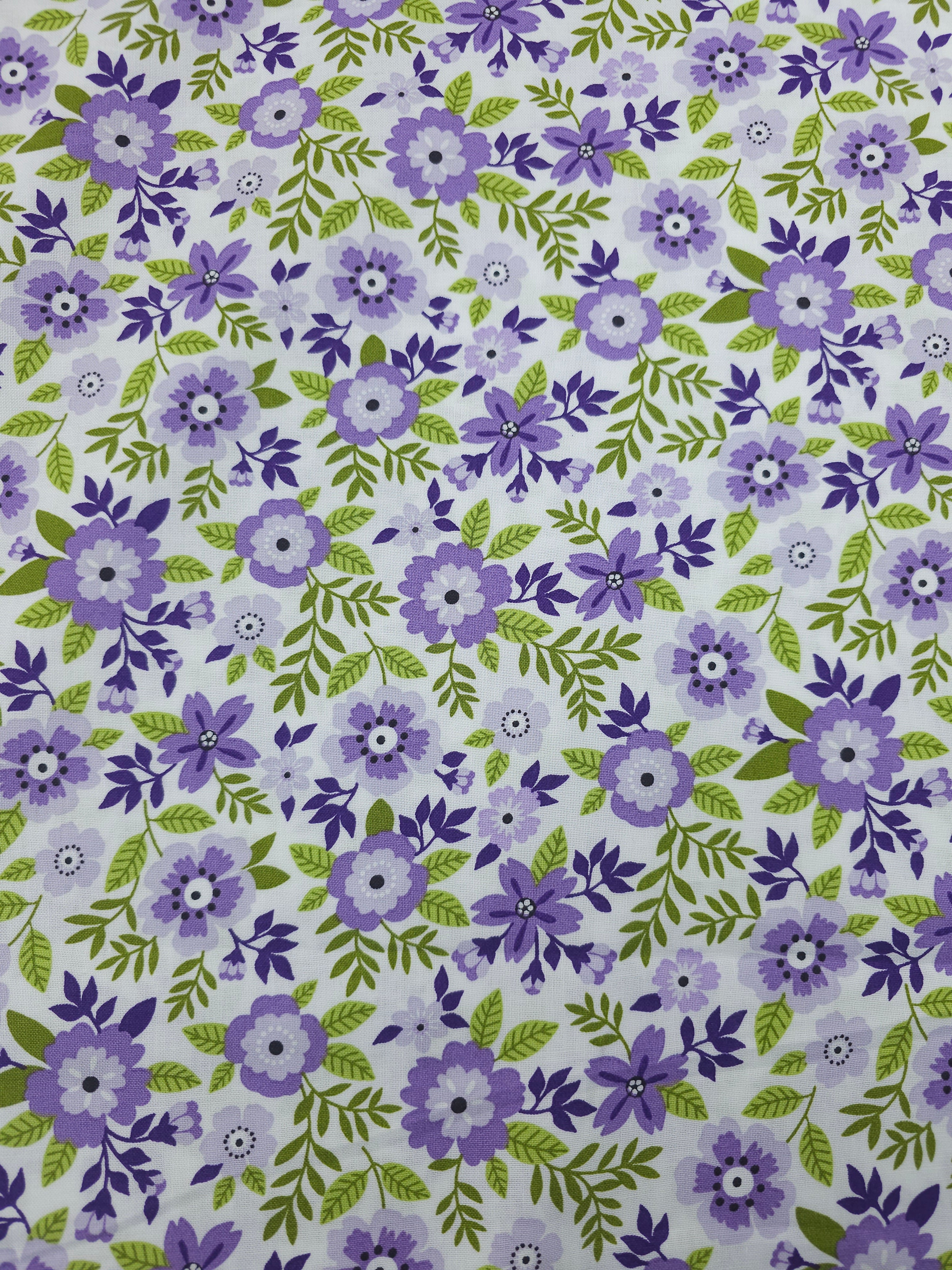 Small Lilac Garden Bloom Floral 100% Cotton