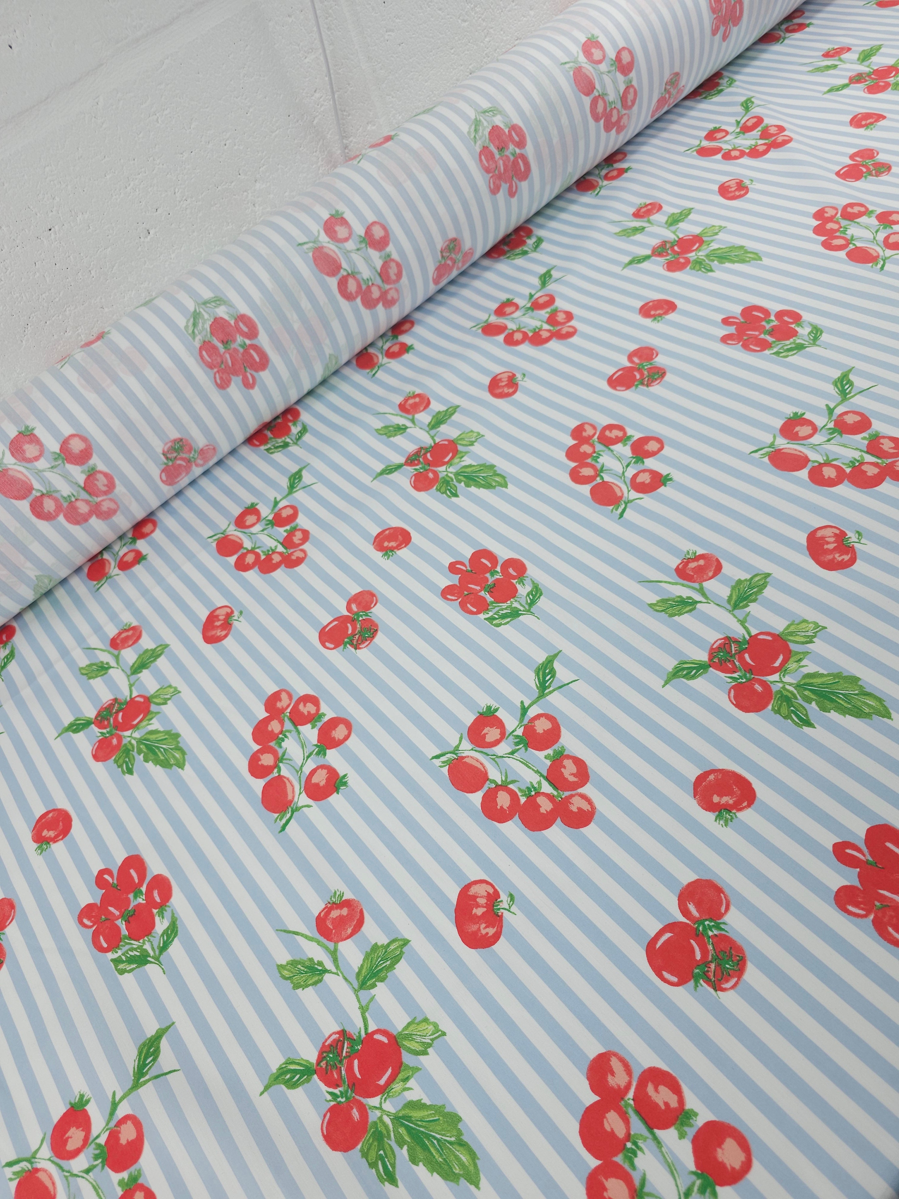 Baby Blue Stripe Tomato Vine Cotton Poplin