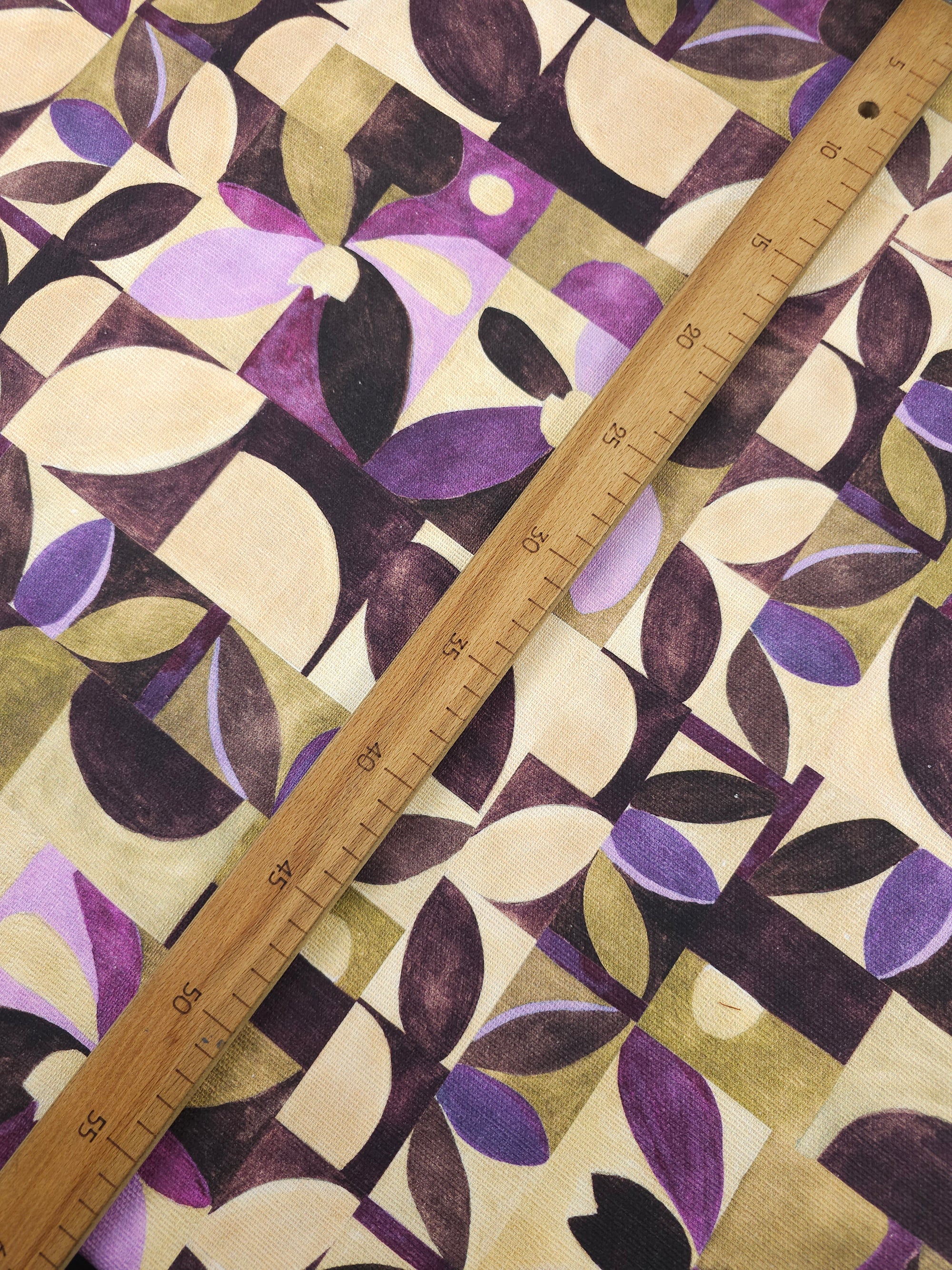 Aubergine/Beige Abstract Tiles Lightweight Canvas Cotton