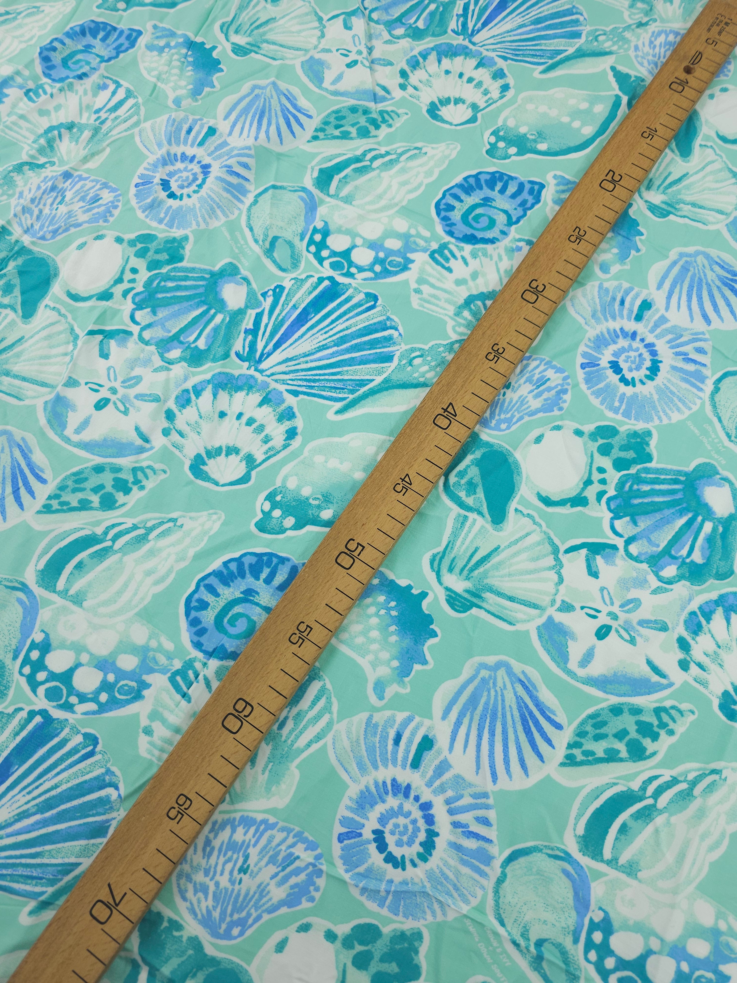 Aqua Teal Marina Shells Viscose Challis - Crown & Ivy
