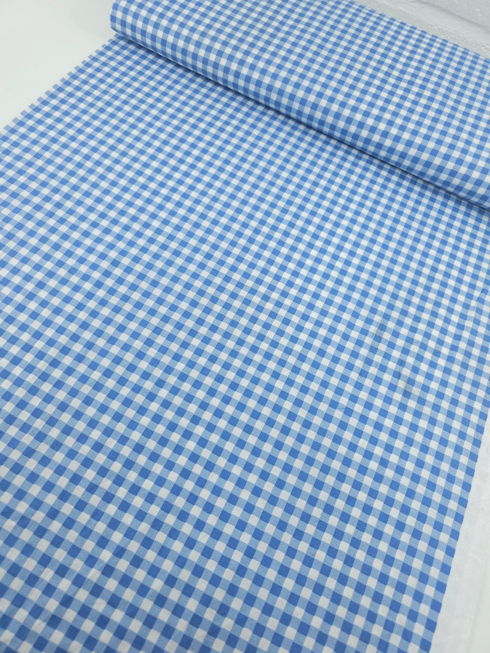 Powder Blue Small Gingham 100% Cotton 45"