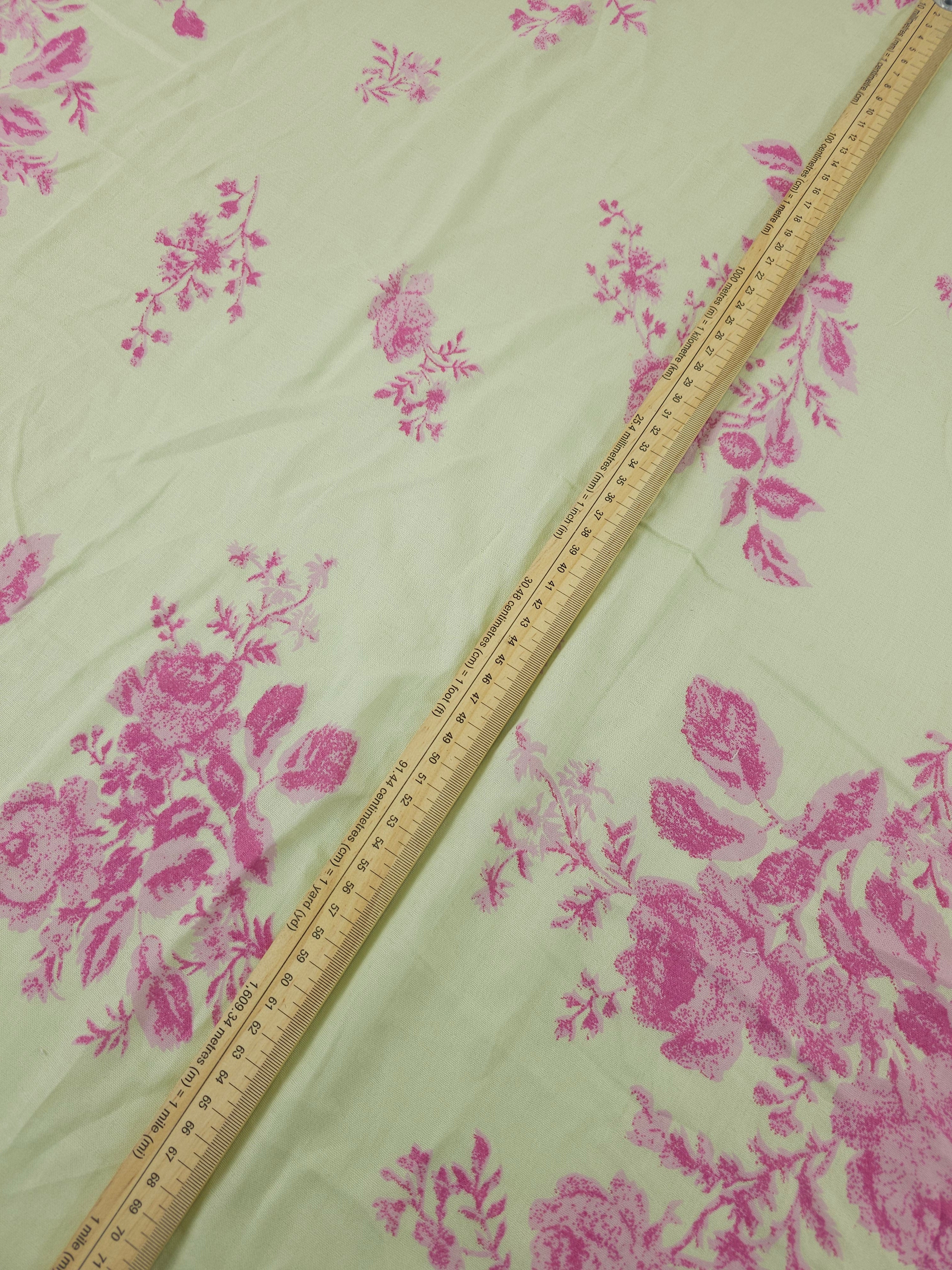 Pale Lime/Pink Rose Floral Double Gauze