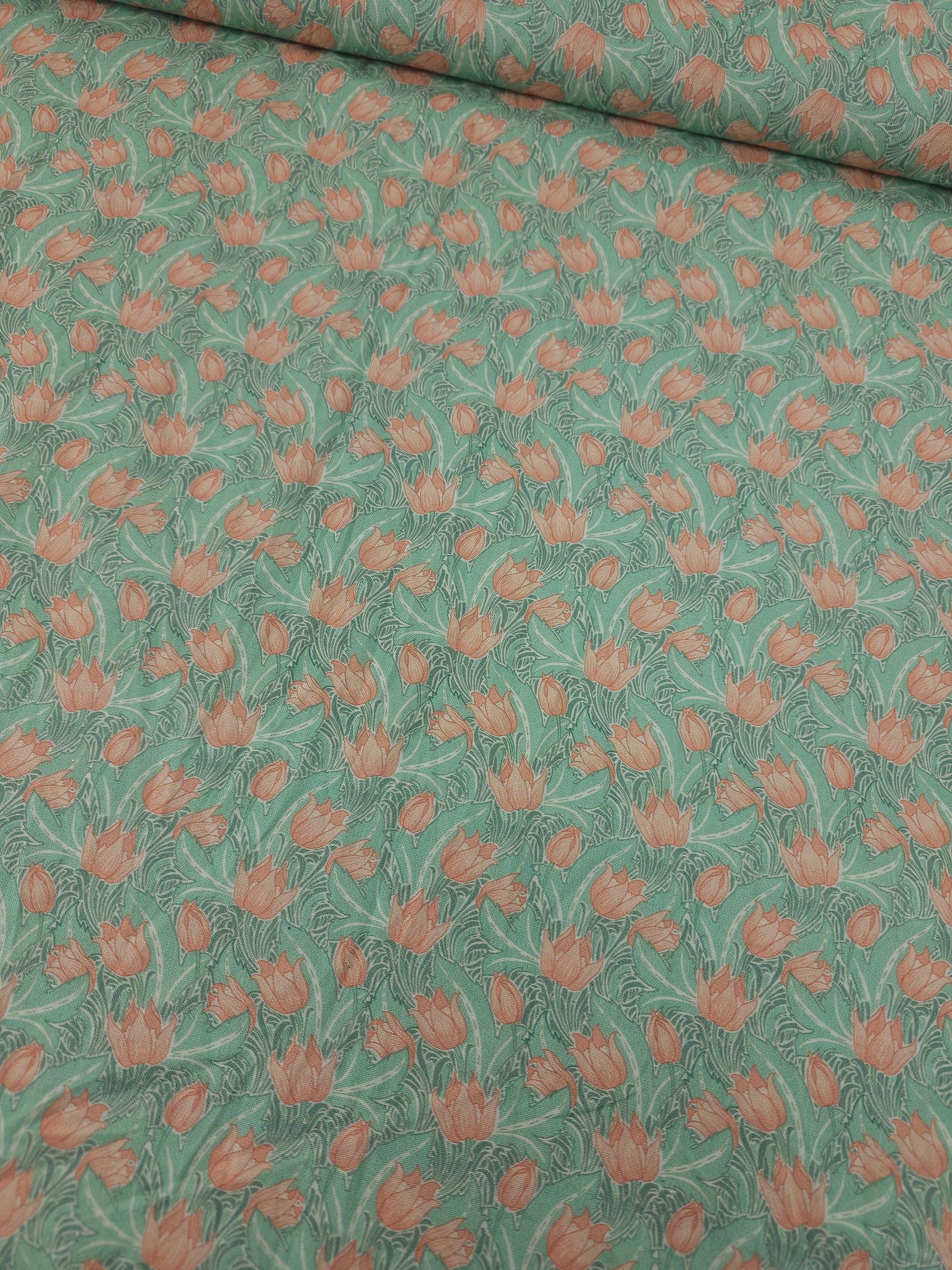 Sage/Peach Soft Tulips 100% Cotton