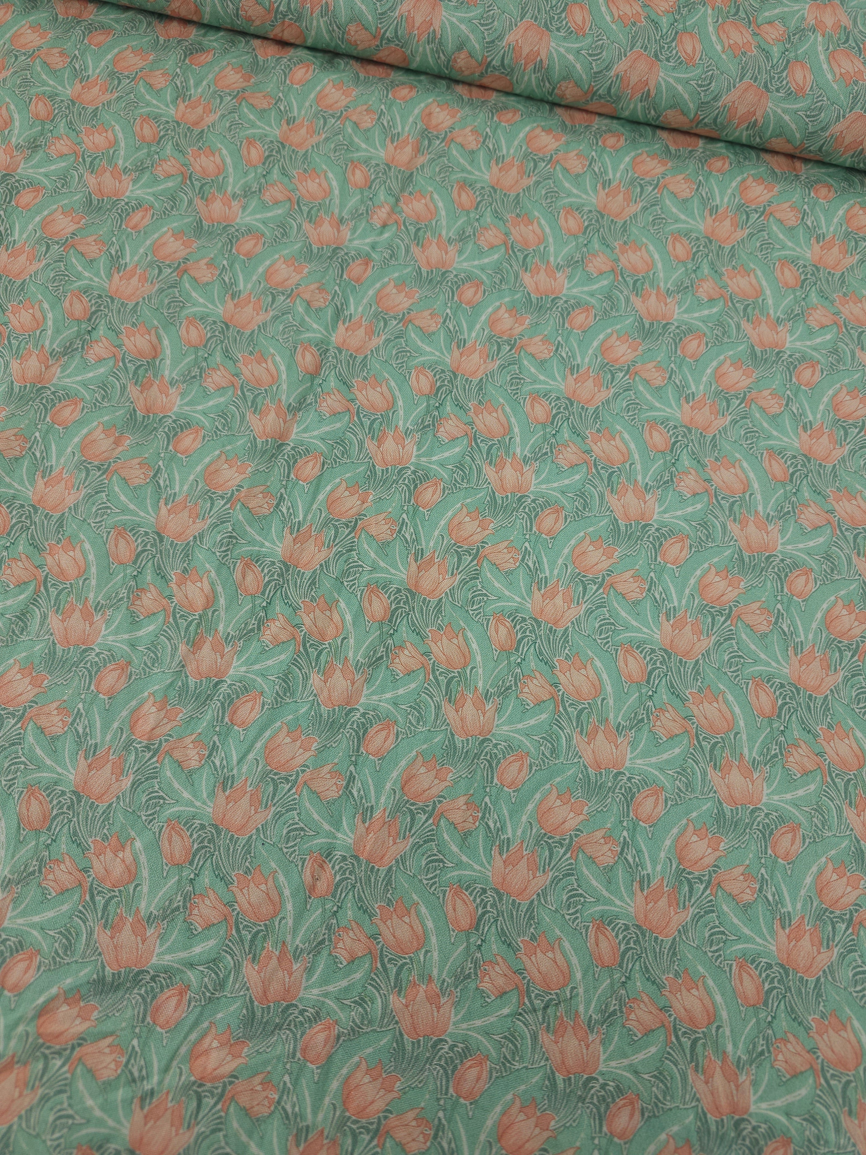 Sage/Peach Soft Tulips 100% Cotton