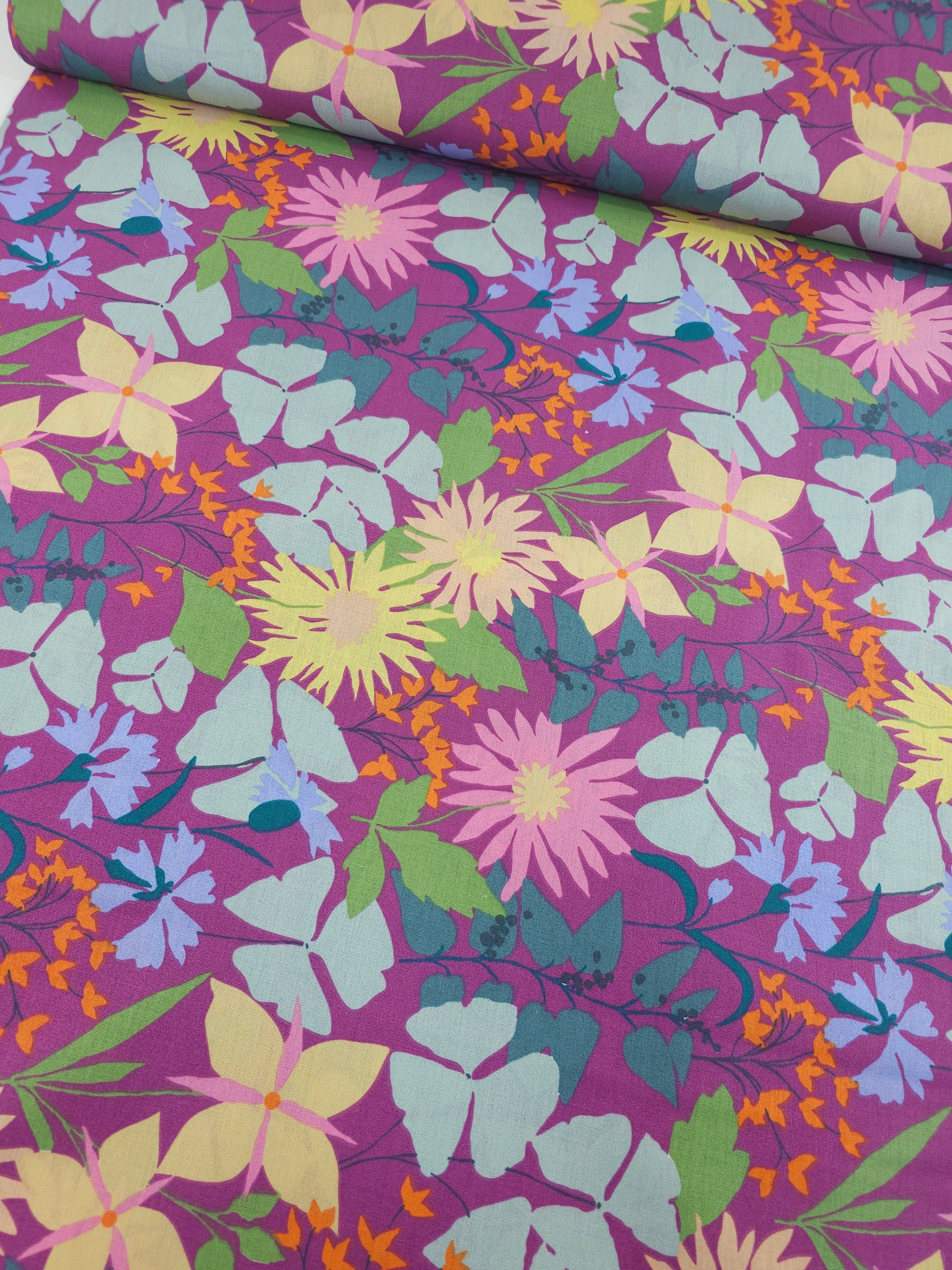 Purple Floral Budding Brights 100% Cotton 94" - Helena Springfield