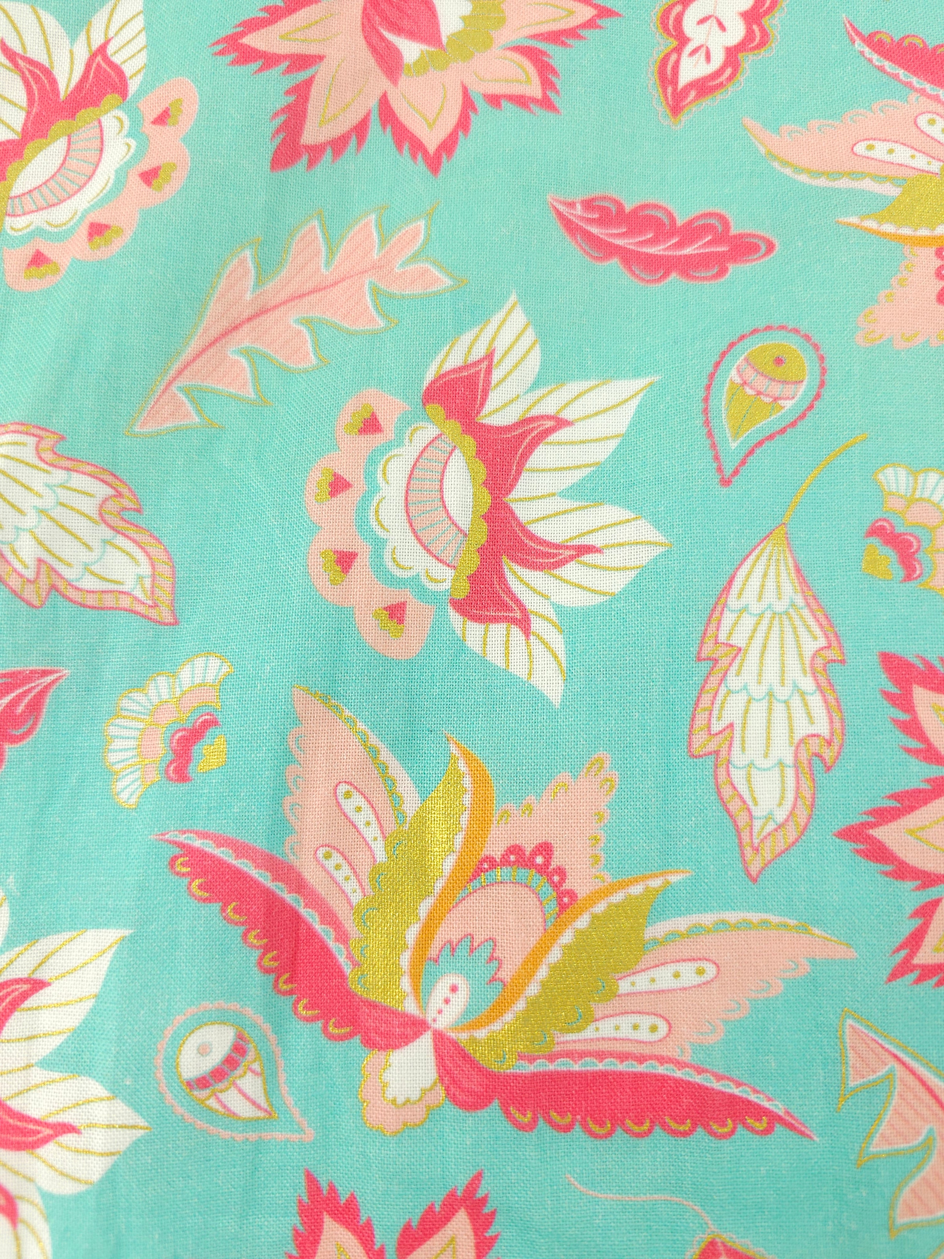 Teal pink floral Cotton- 3m piece