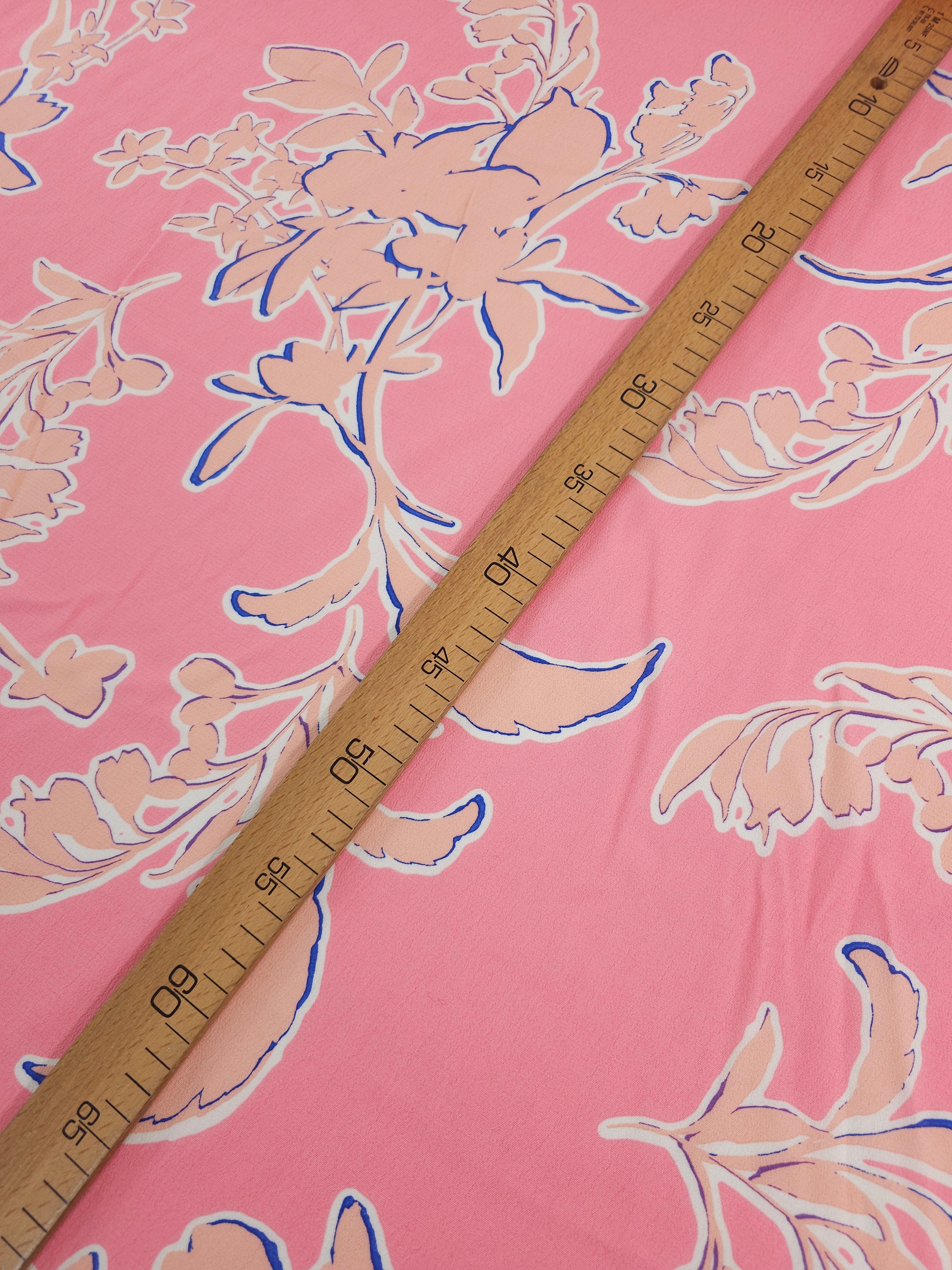 Pink/Peach Floral Outline Viscose Crepe