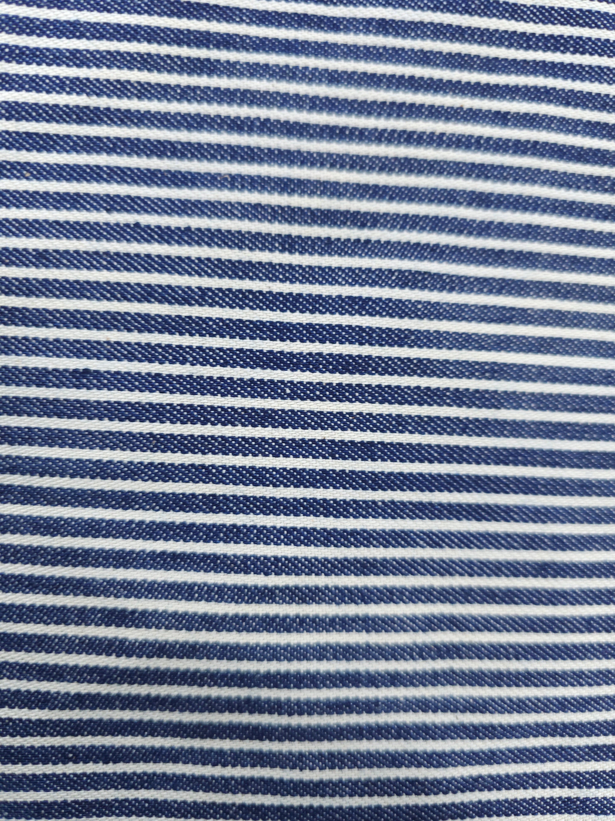 Blue/White Striped Cotton Twill (Defect) - 1m Piece