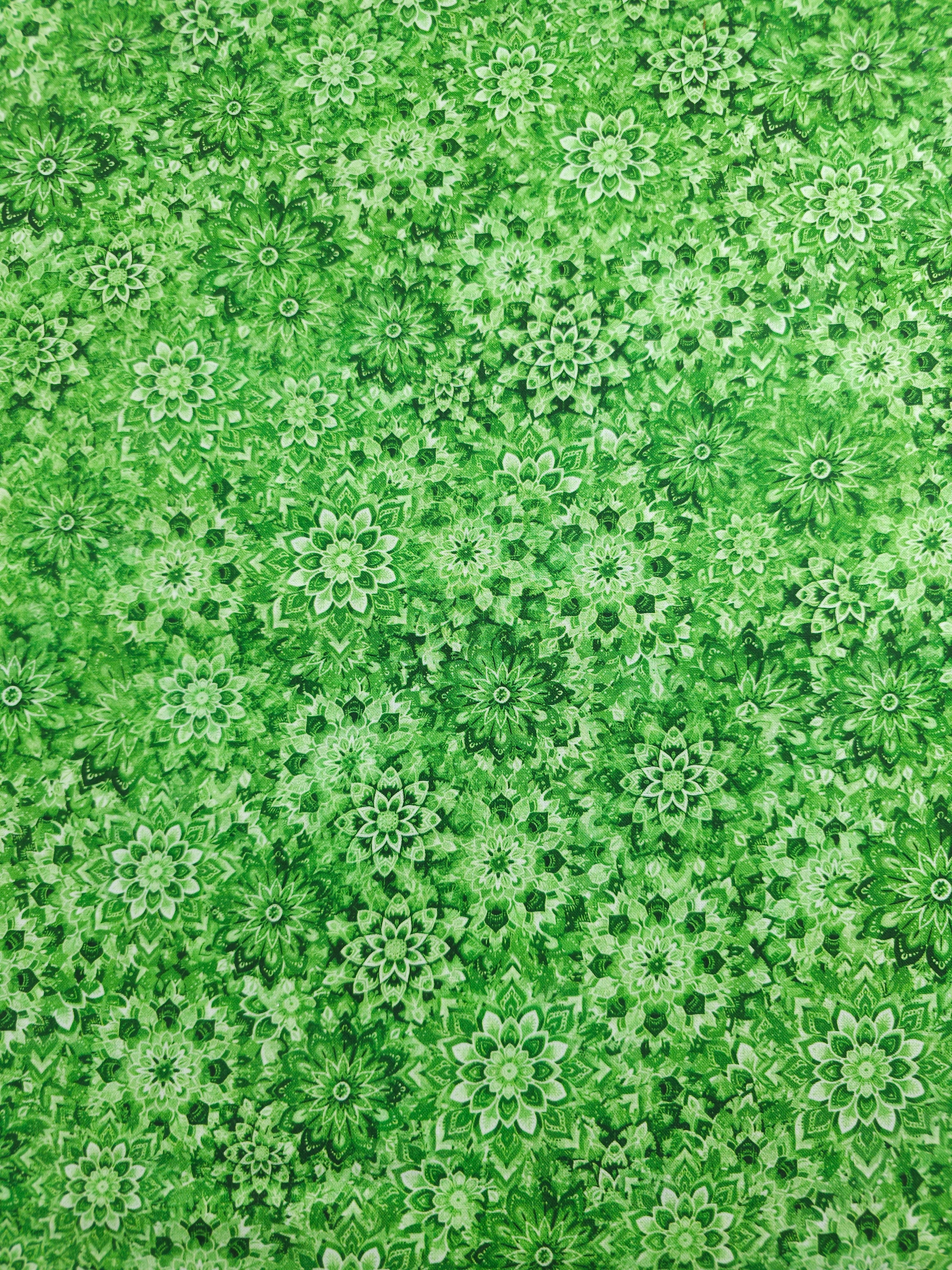 Light Green Dancing Dahlias Kaleidoscope 100% Cotton 106" *EXTRA WIDE*