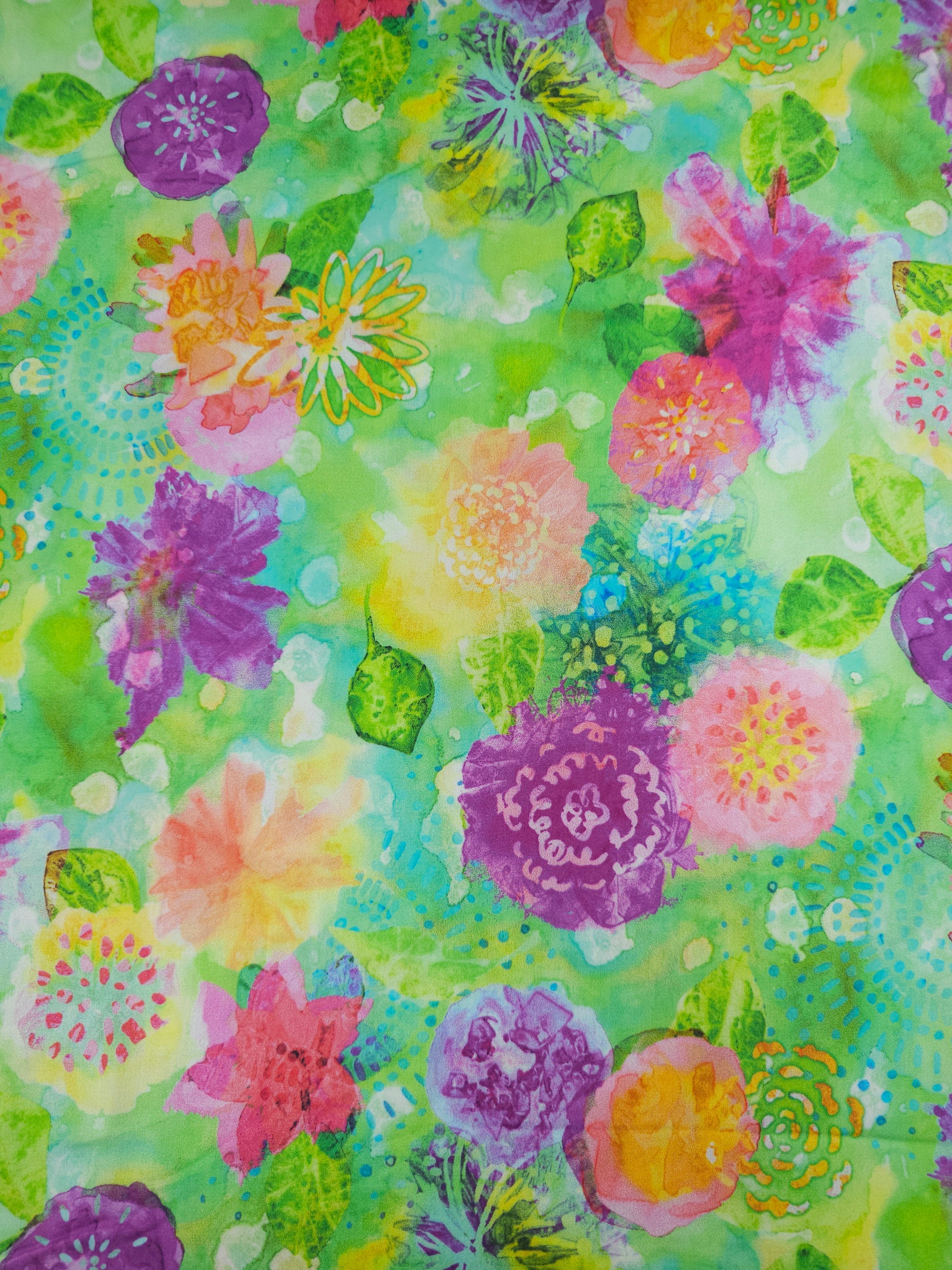 Light Green Wishwell Gloss Floral Cotton Sateen - Robert Kaufman