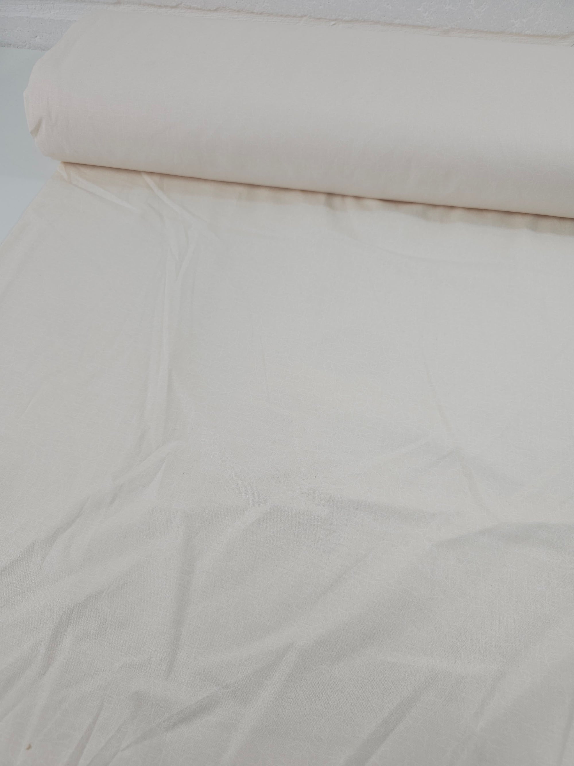 Sketch Leaf White On Cream 100% Cotton