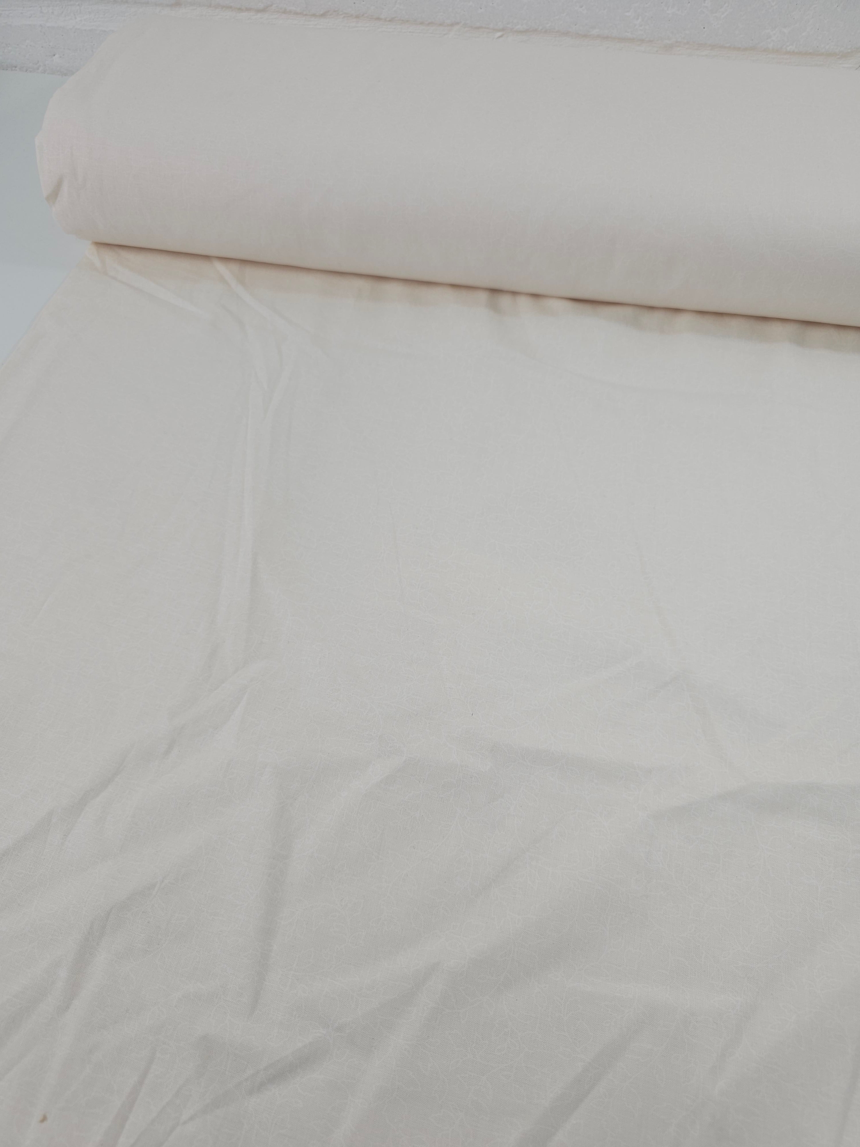 Sketch Leaf White On Cream 100% Cotton