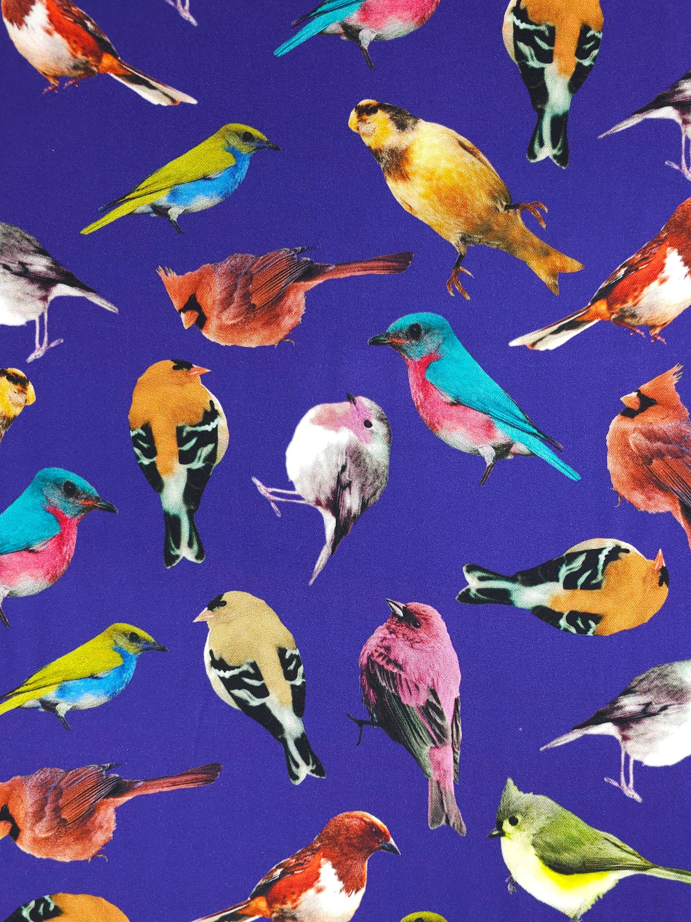 Purple Island Birds Viscose Challis