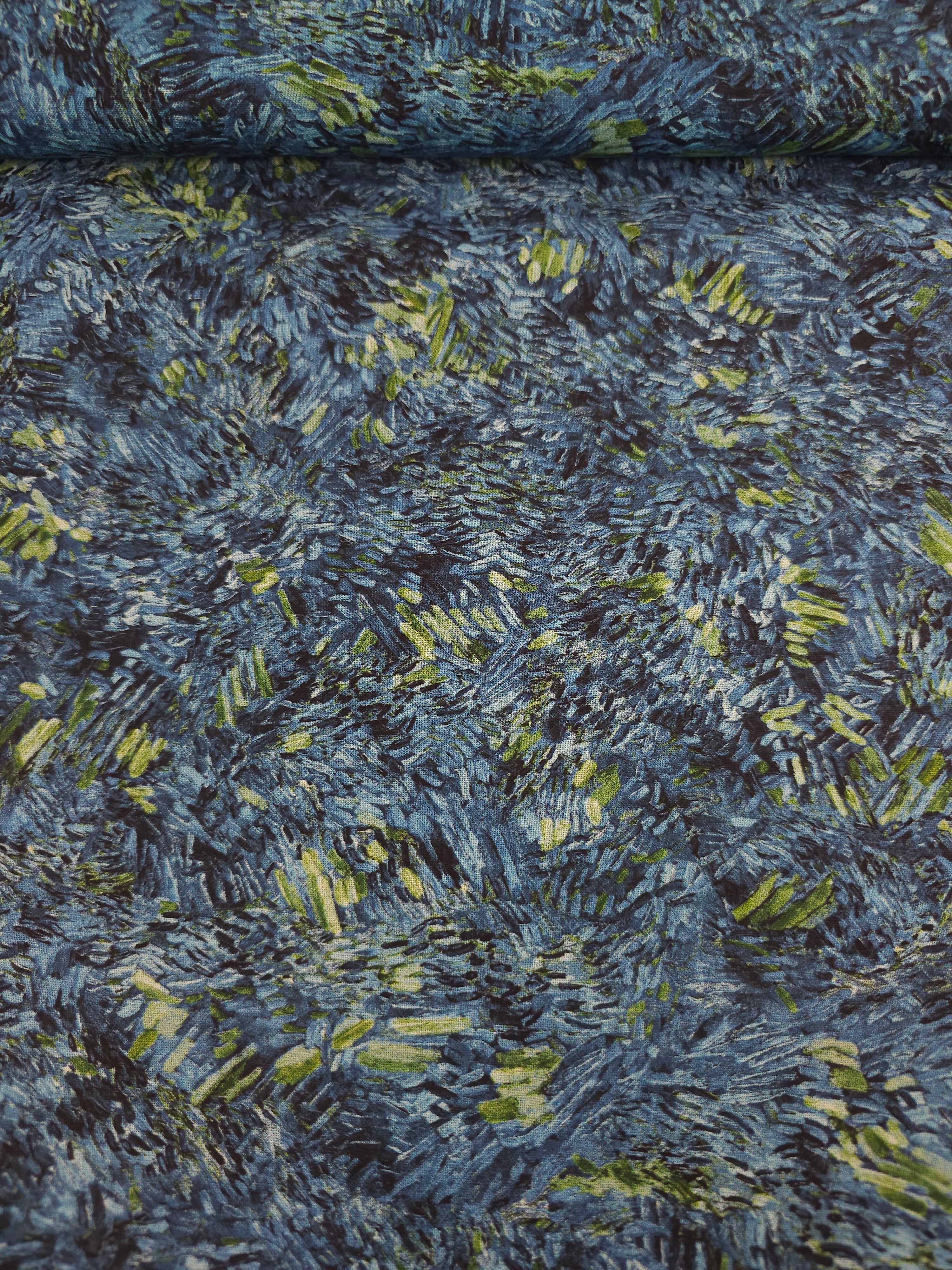 Midnight Blue/Green Van Gogh Strokes 100% Cotton