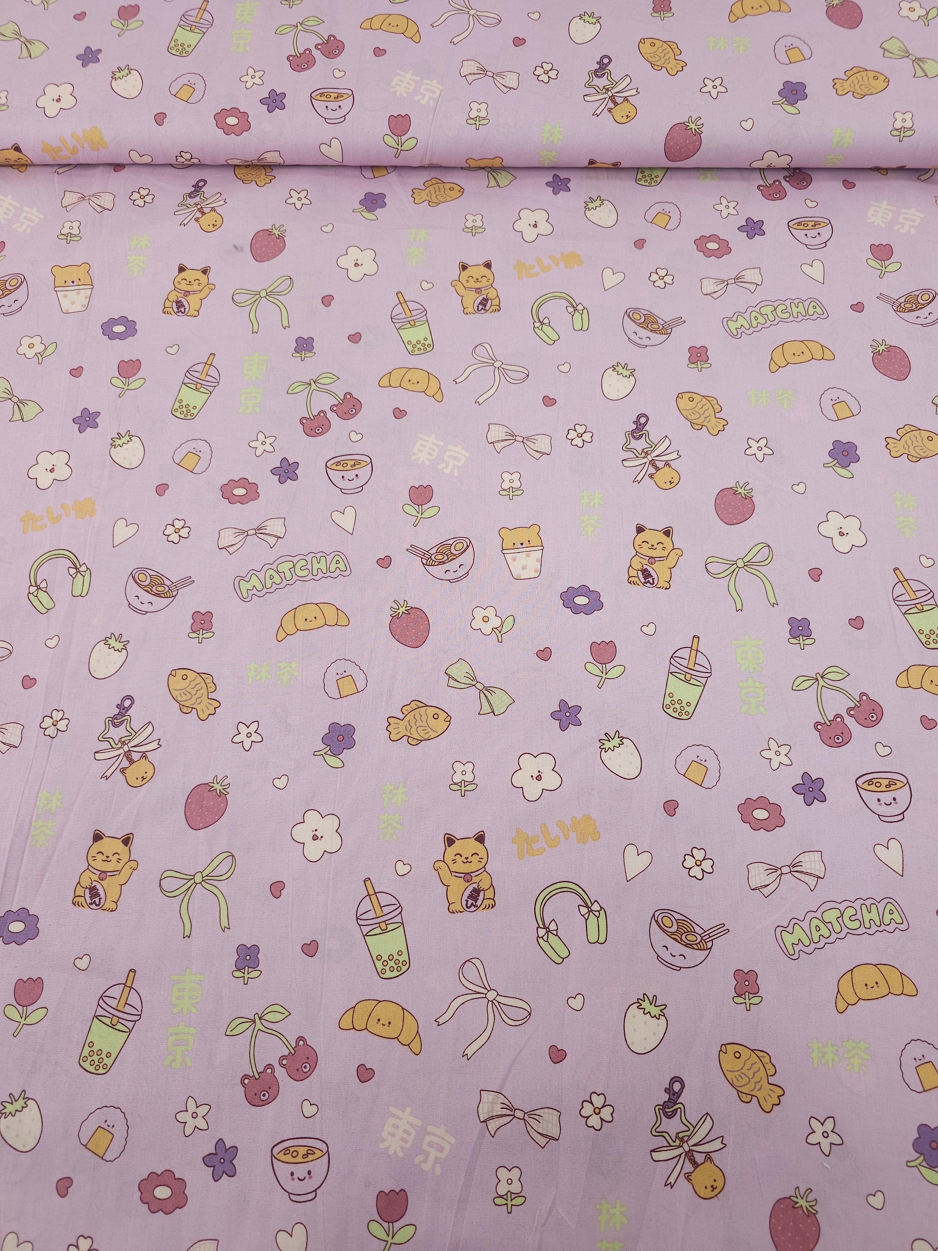 Lilac Matcha Doodle Lightweight Cotton 60"