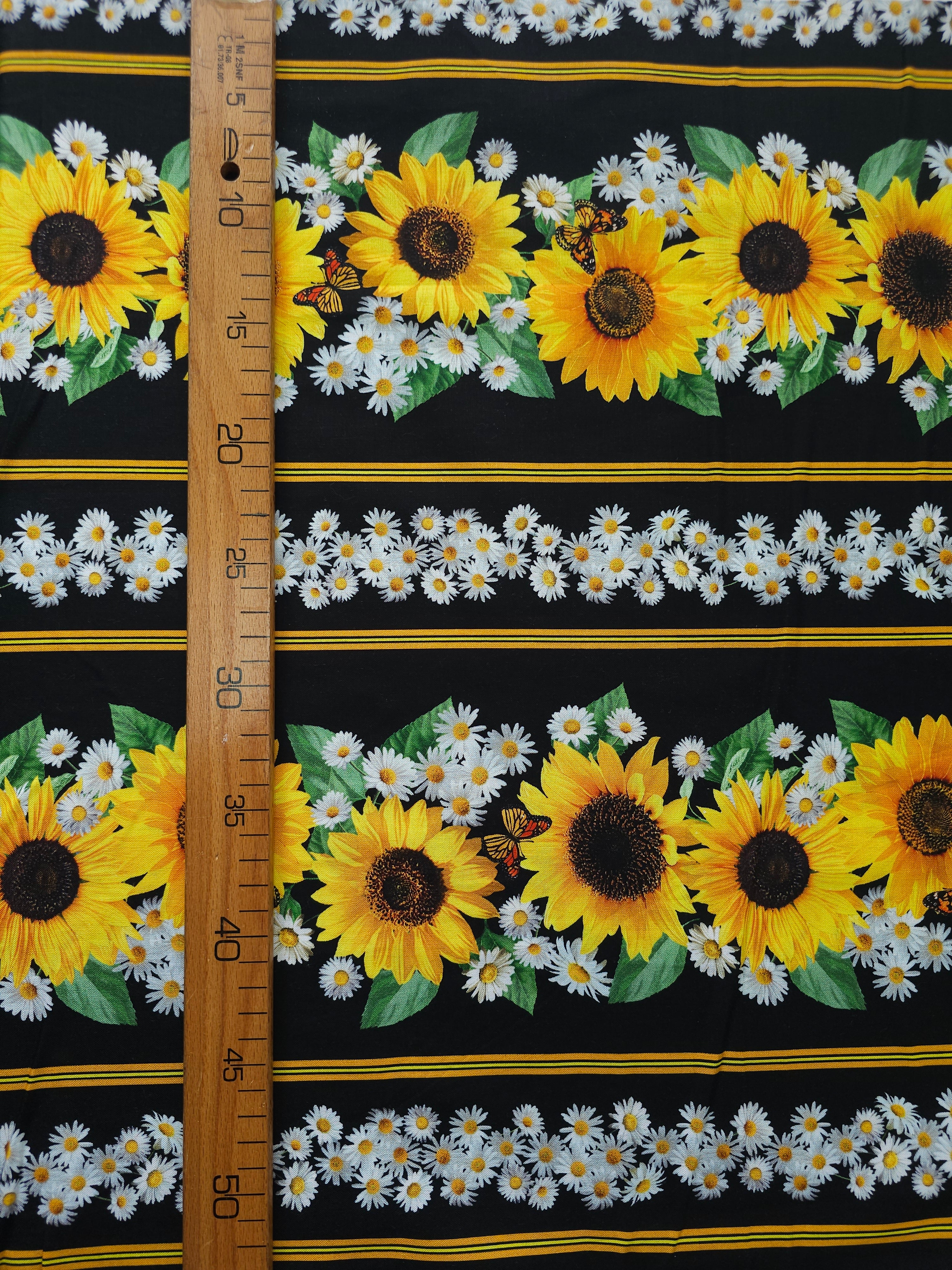 Sunflower Daisy Large Panel Stripe 100% Cotton