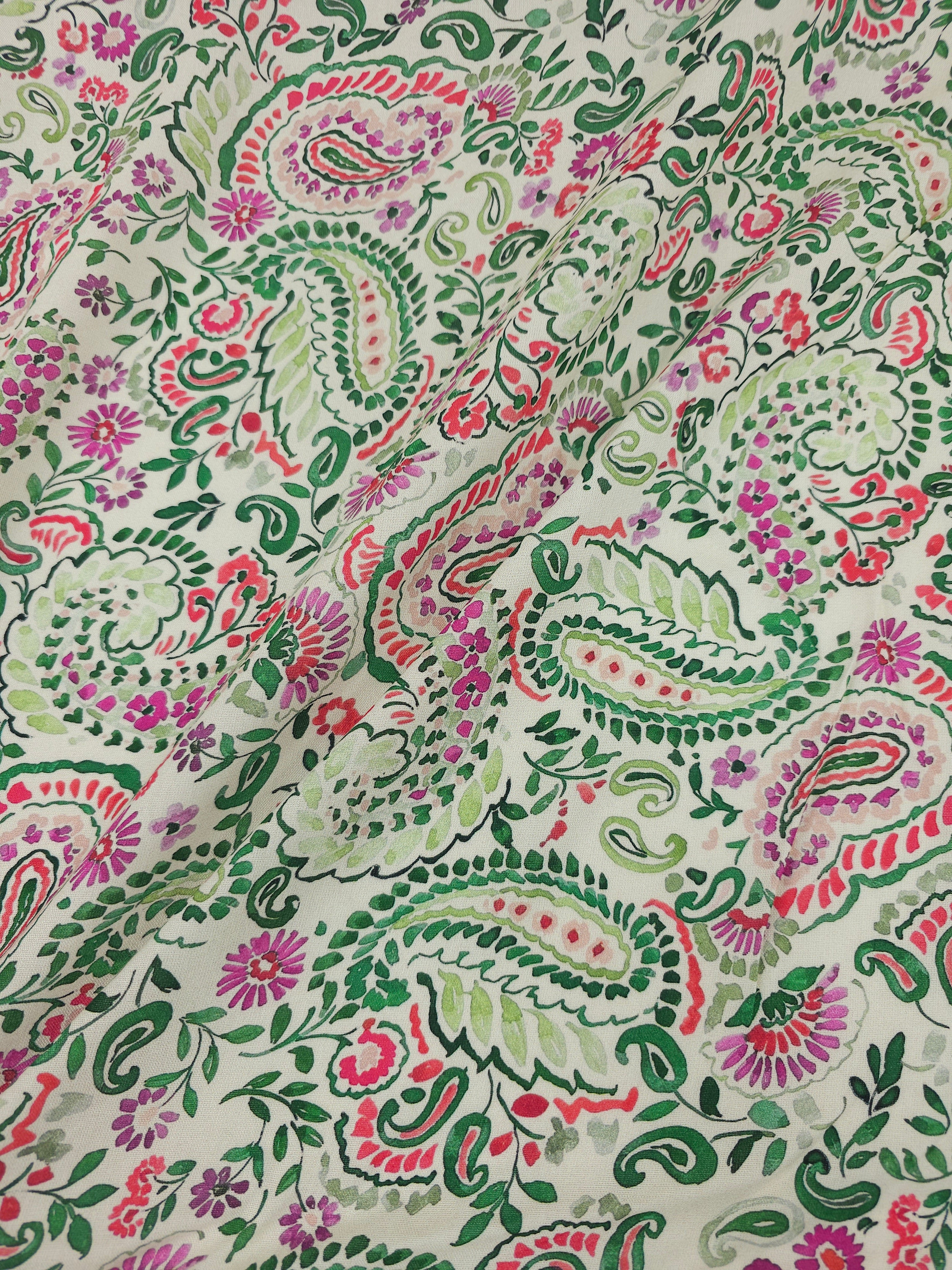 Pink/Green Paisley Viscose Challis