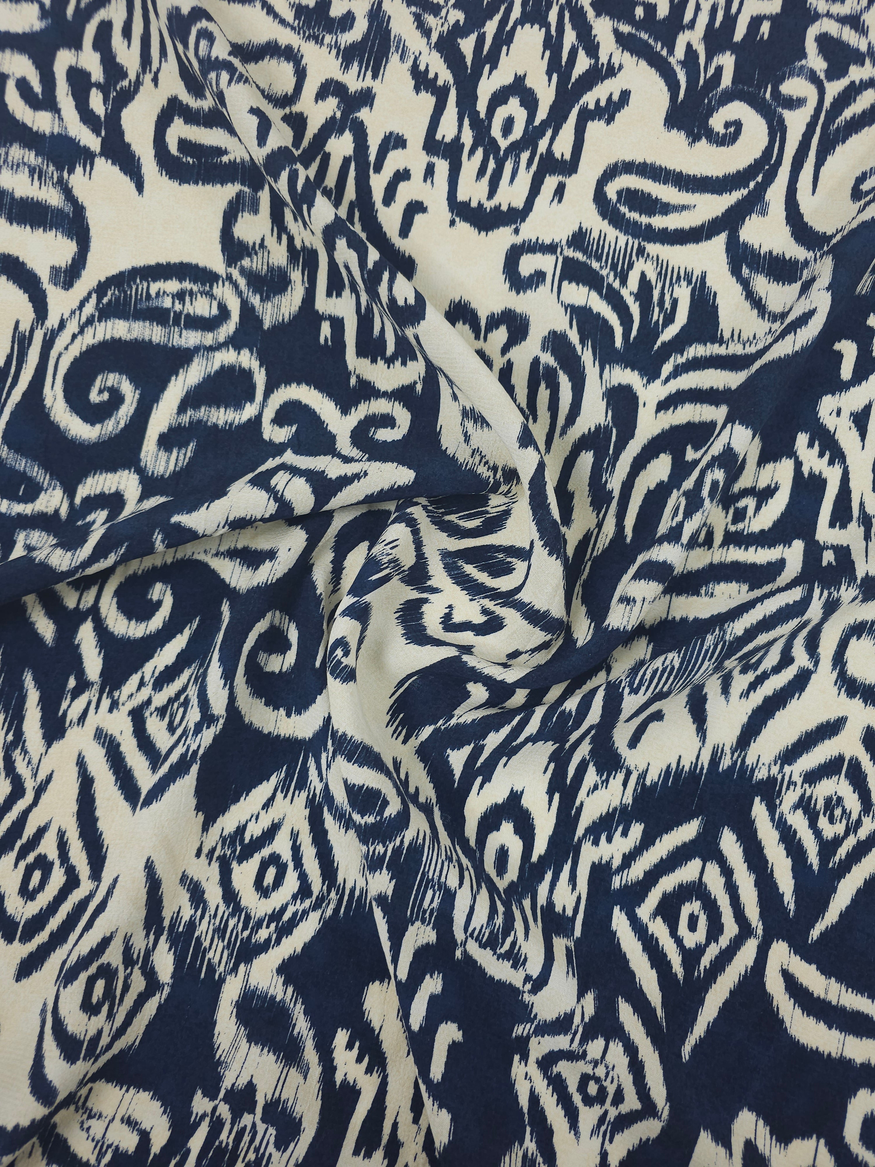Navy/Ivory Floral Damask Viscose Crepe