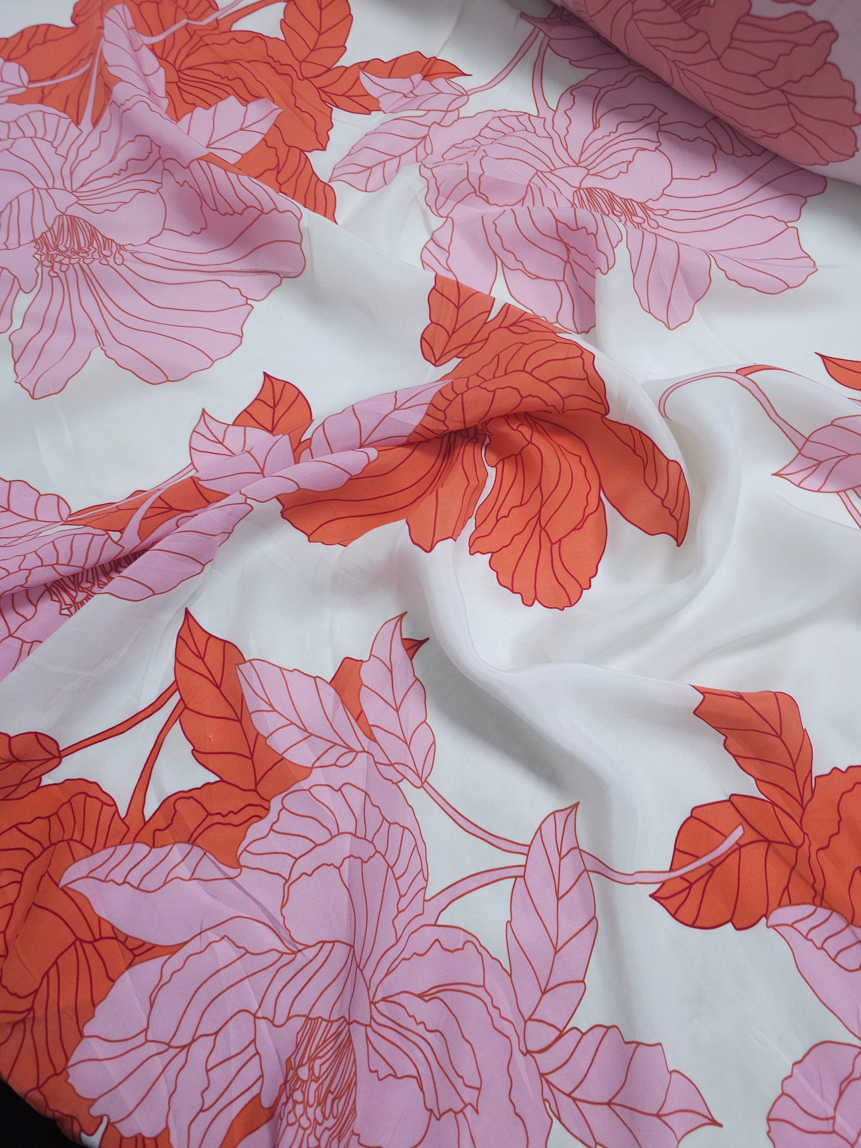 Pink/Orange Large Floral Sandwashed Modal