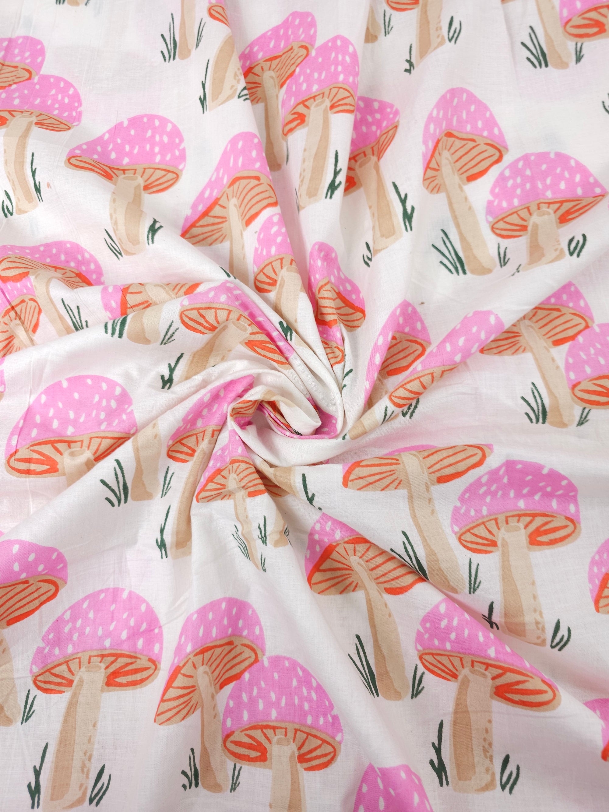 Light Pink Mushroom Block Print Cotton