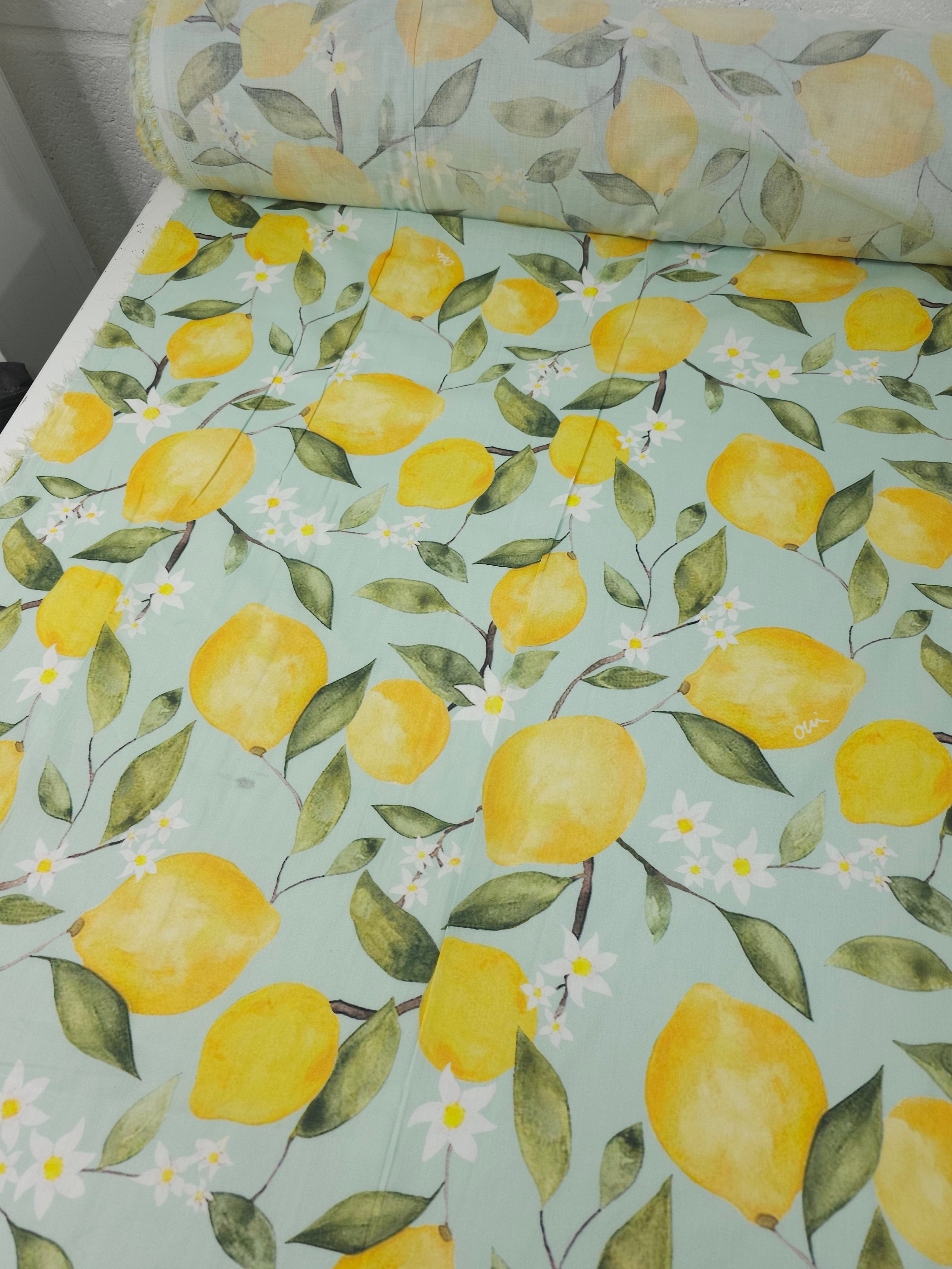 Lemon Daisy Branch Cotton Voile