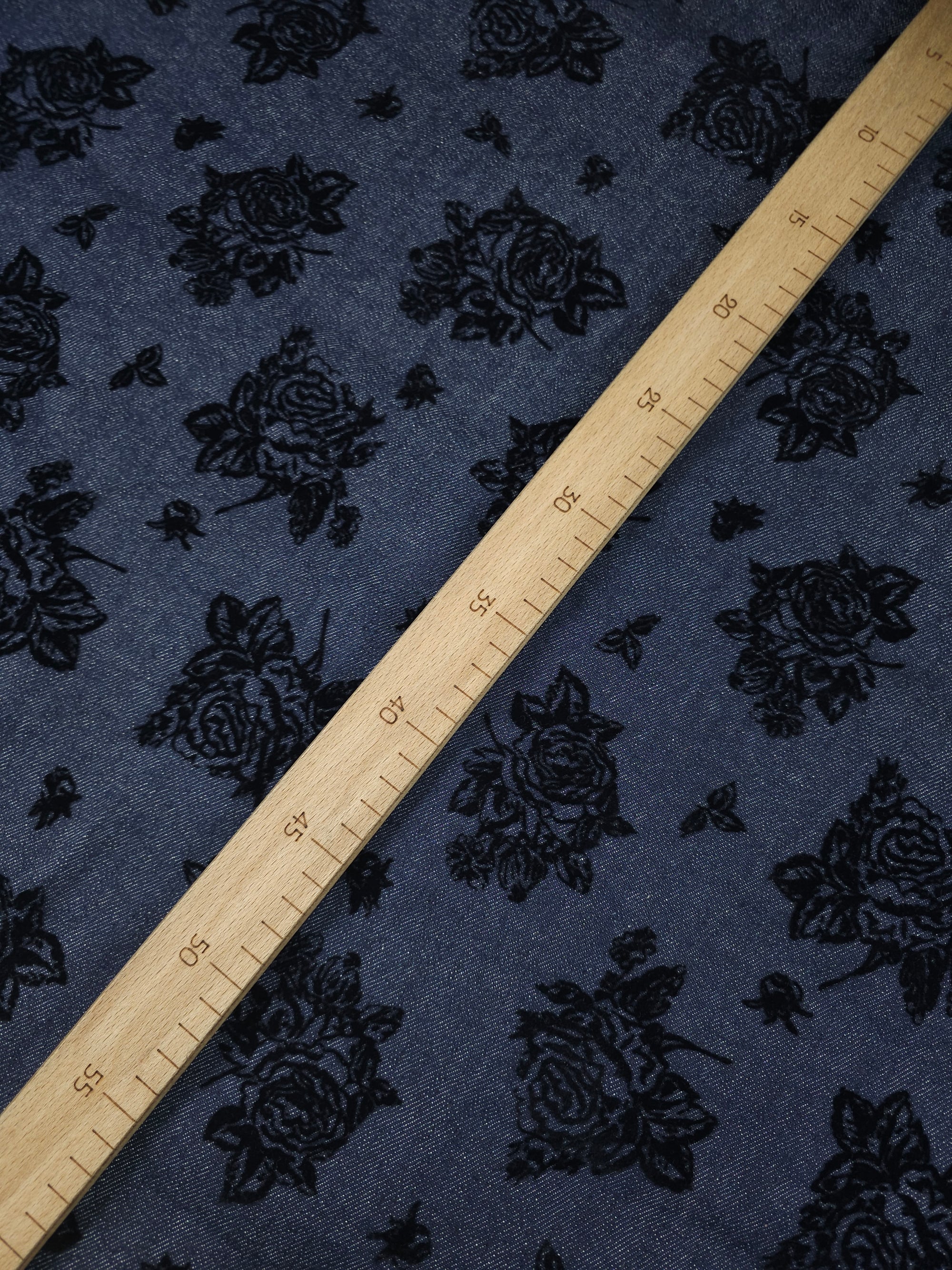 Washed Navy Rose Velvet Burnout Denim