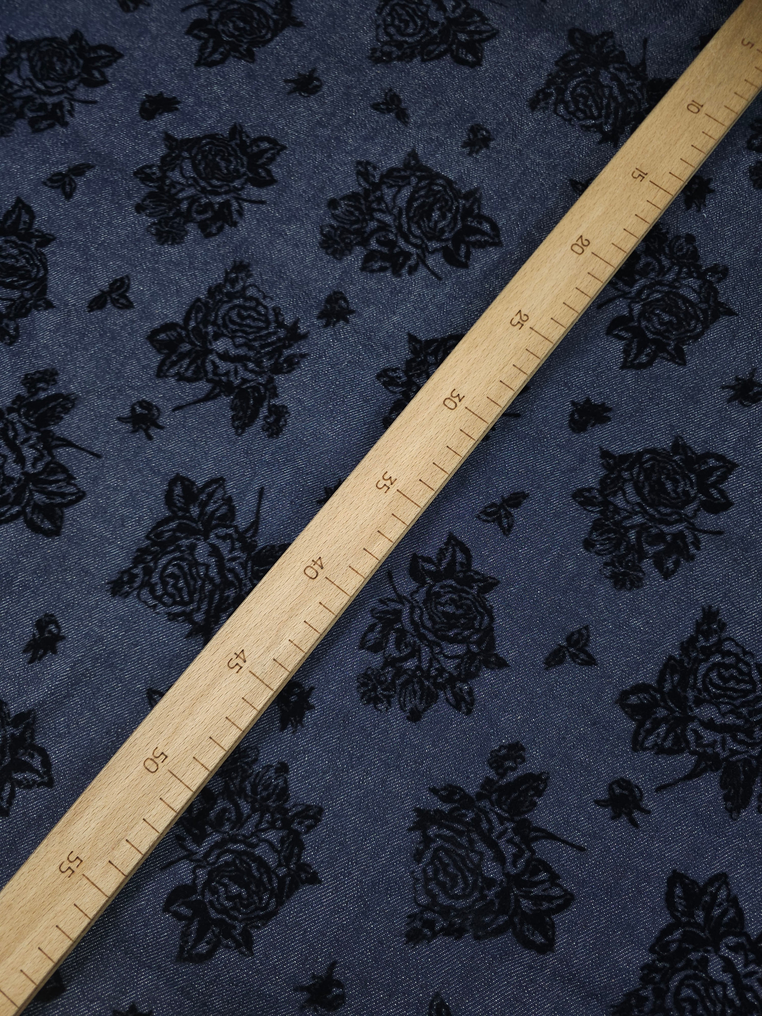 Washed Navy Rose Velvet Burnout Denim