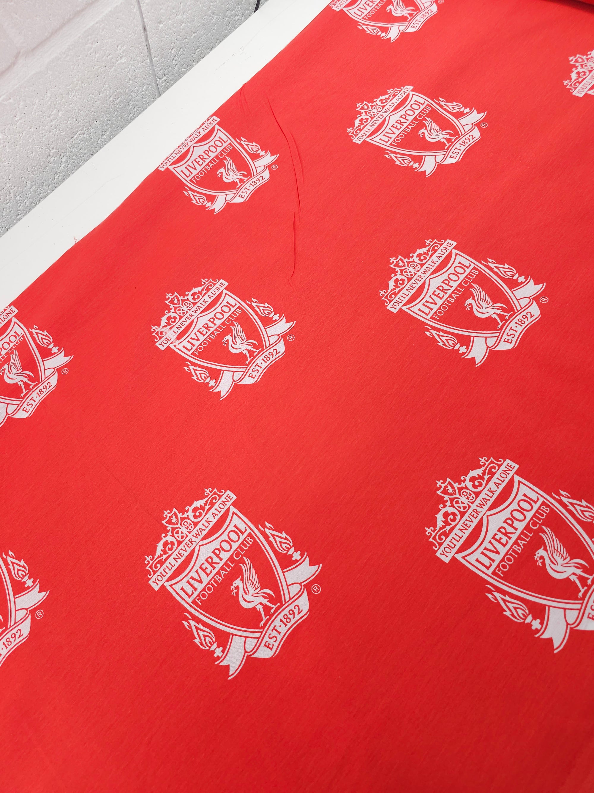 Red/White Liverpool FC Emblem 100% Cotton Football Fabric 106" *EXTRA WIDE*