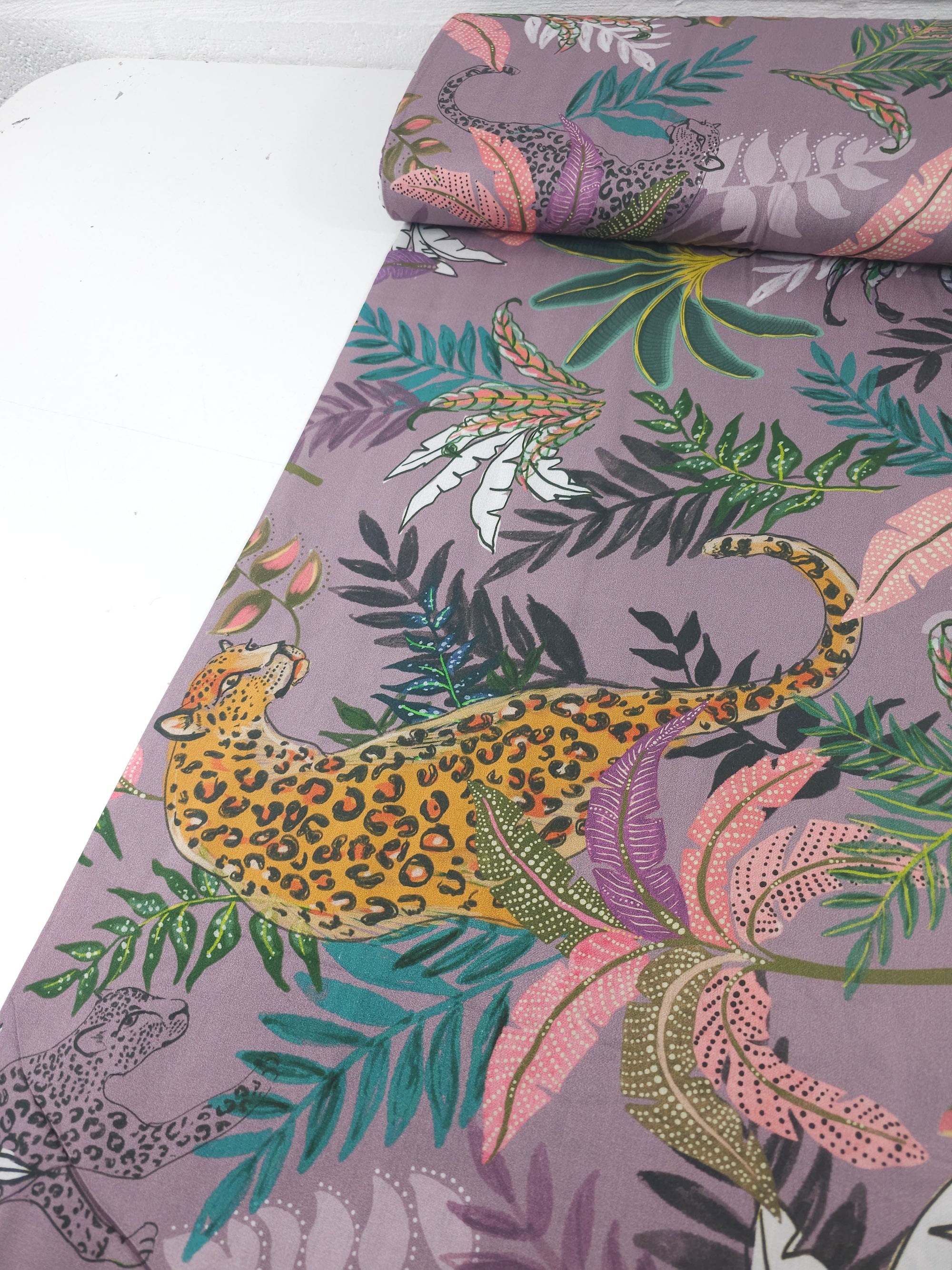 Mauve Leopard Palm Cotton Sateen 96" *EXTRA WIDE*