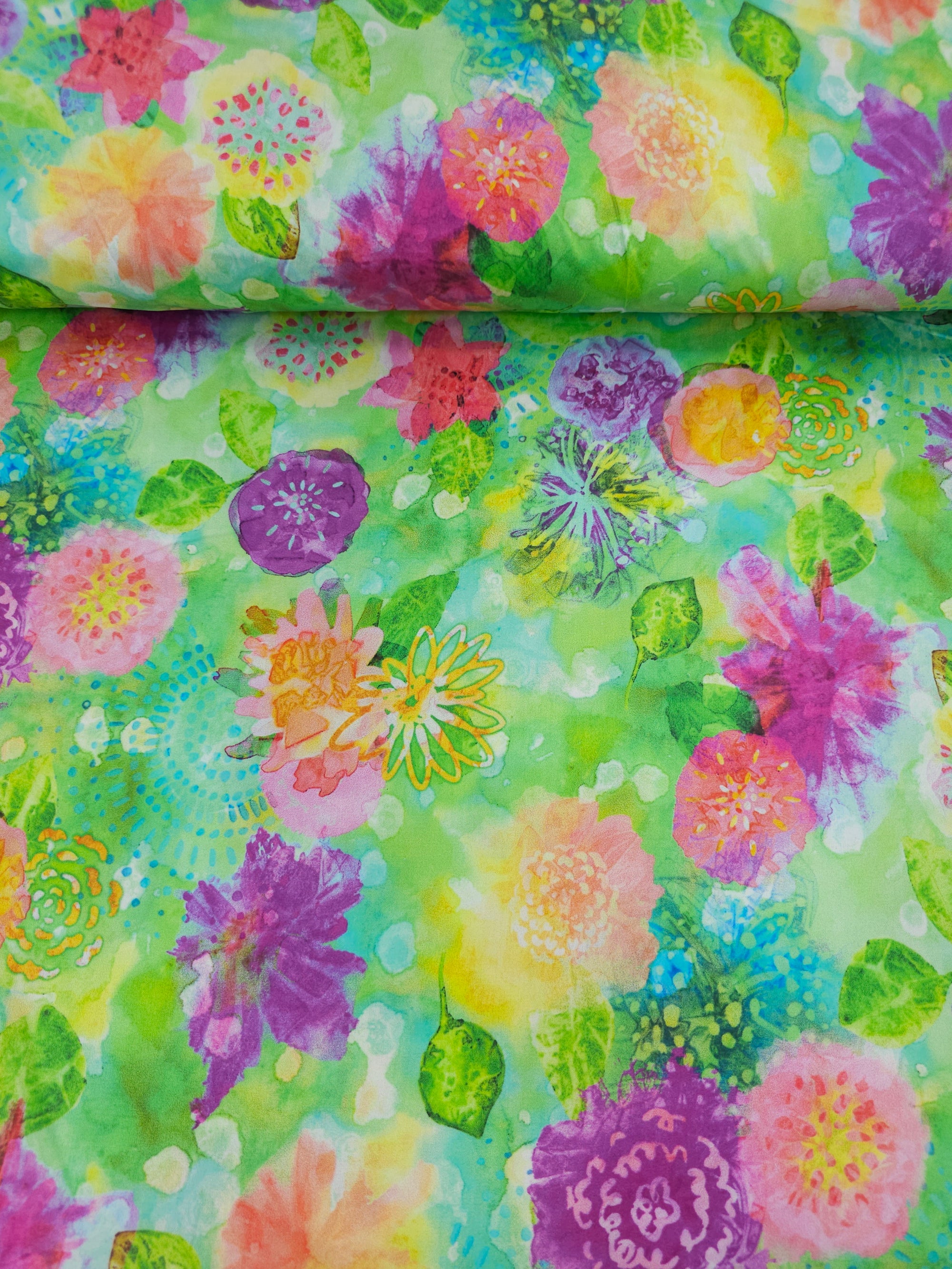 Light Green Wishwell Gloss Floral Cotton Sateen - Robert Kaufman