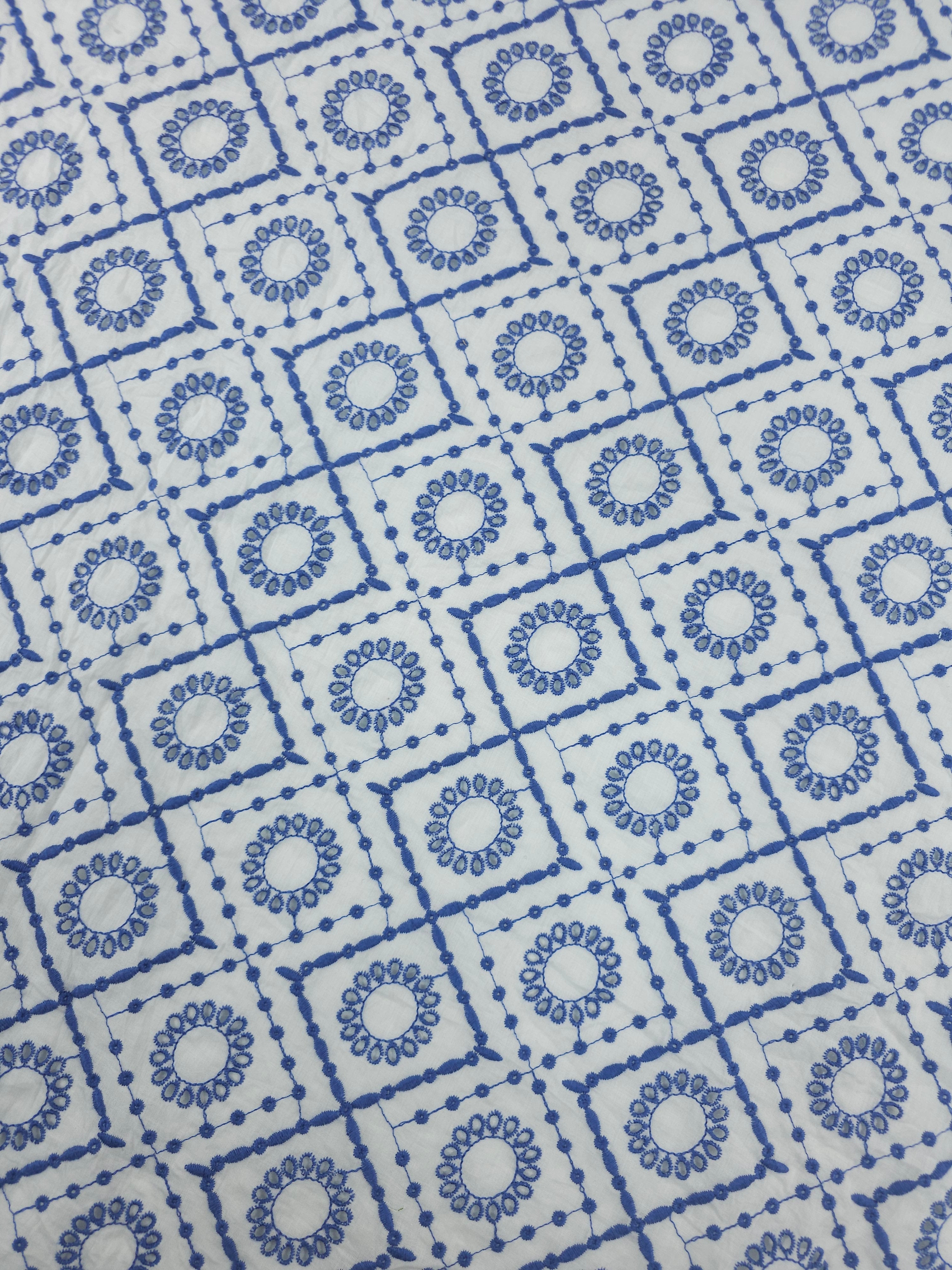 Lavender Blue Circle Diamond Cambric Cotton Broderie Anglaise
