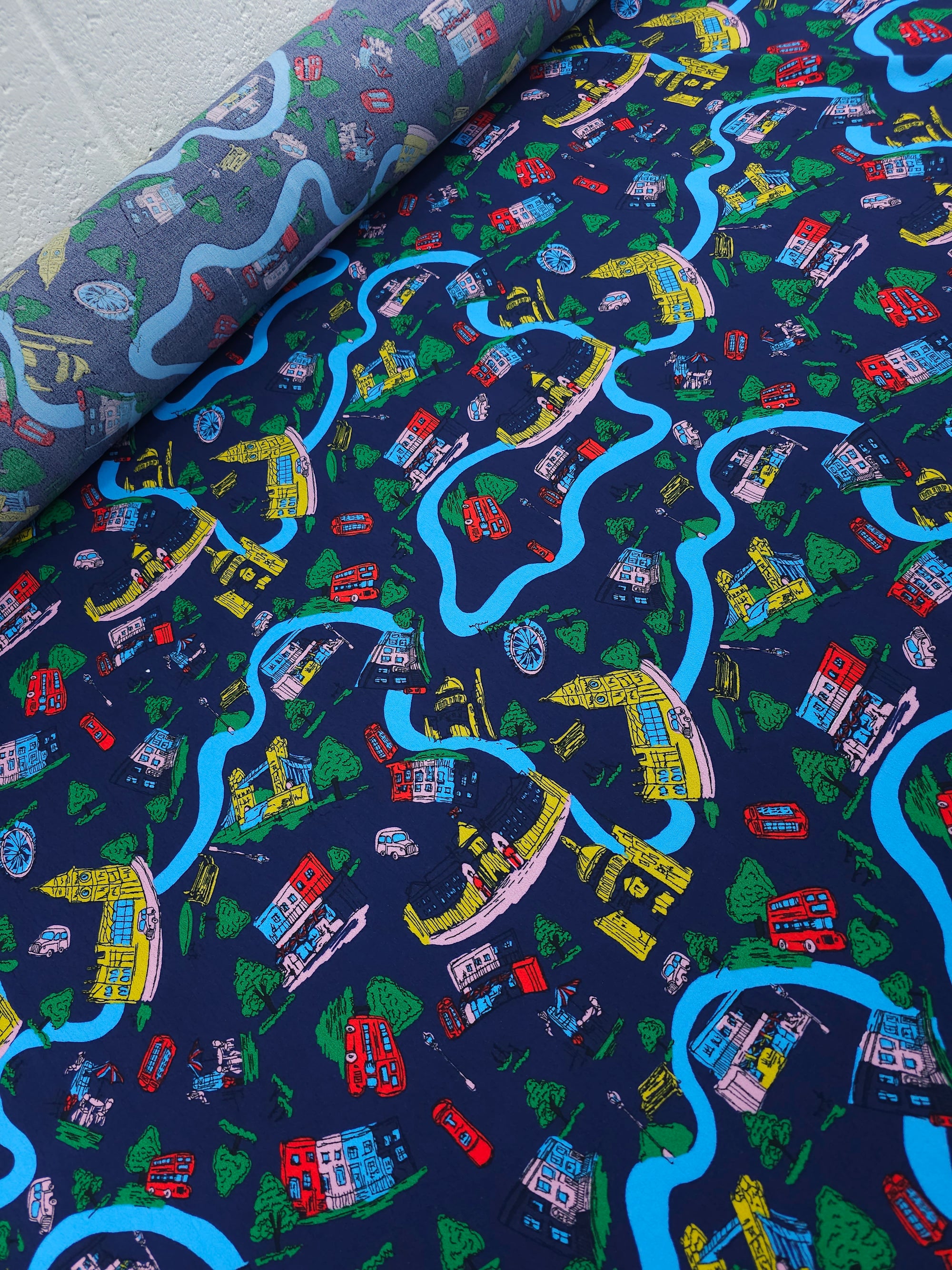 Navy London Attractions Viscose Crepe
