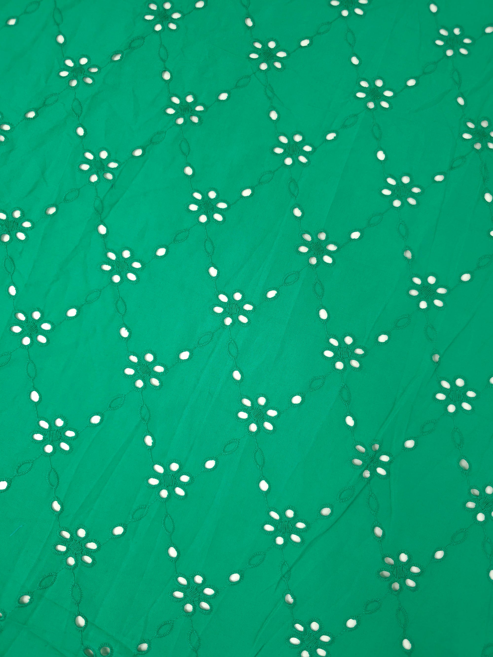 Green Daisy Diamond Cambric Cotton Broderie Anglaise