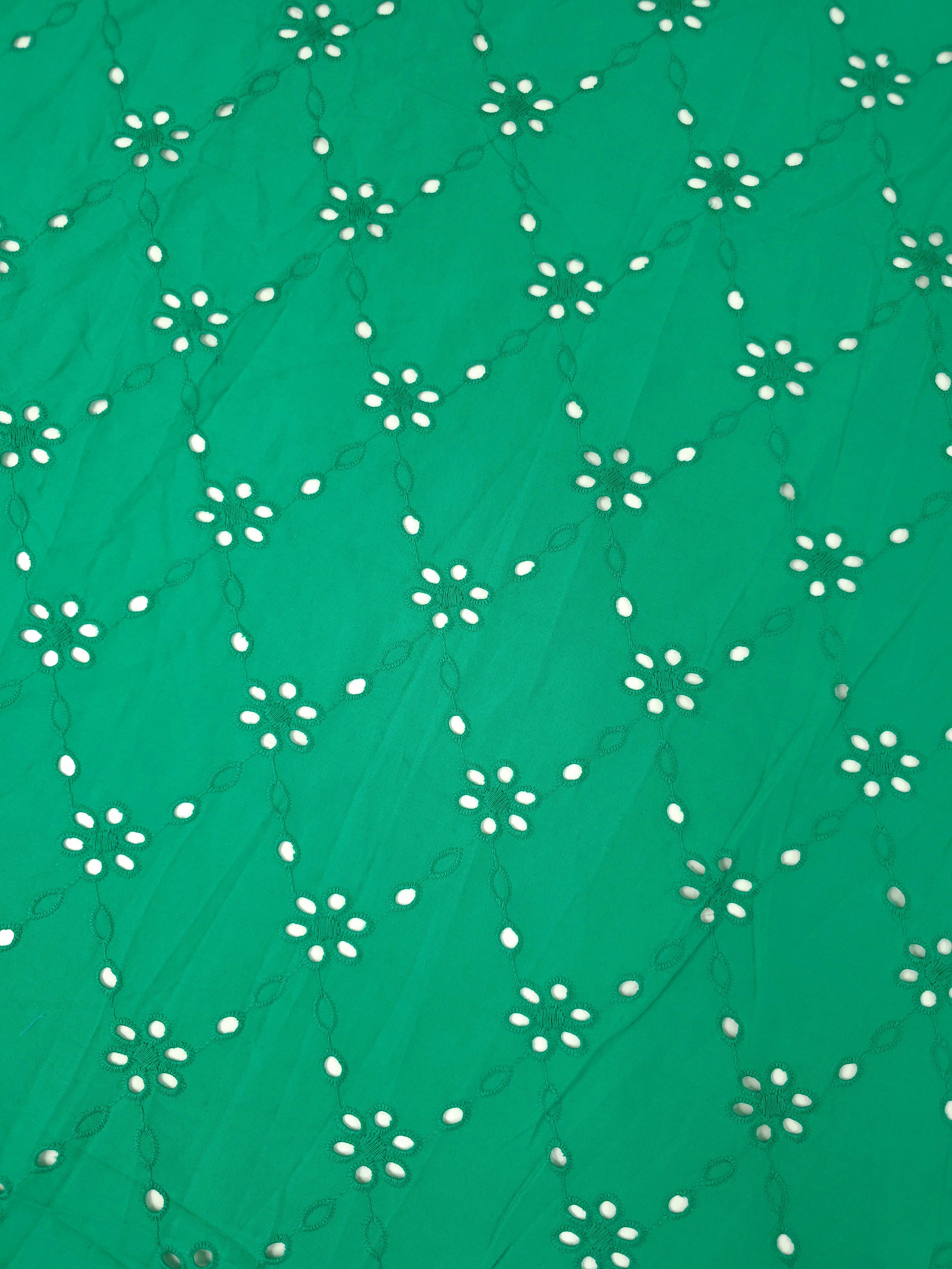 Green Daisy Diamond Cambric Cotton Broderie Anglaise