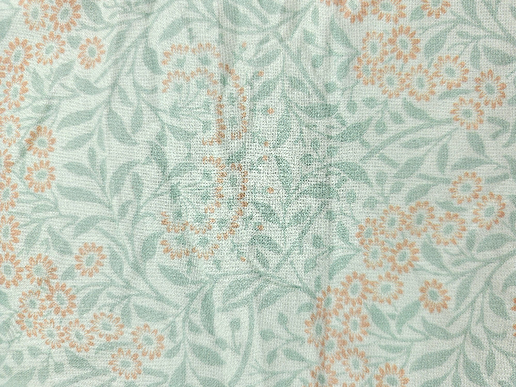 Duck Egg/Peach Leaf Floral 100% Cotton - 2.60m Piece