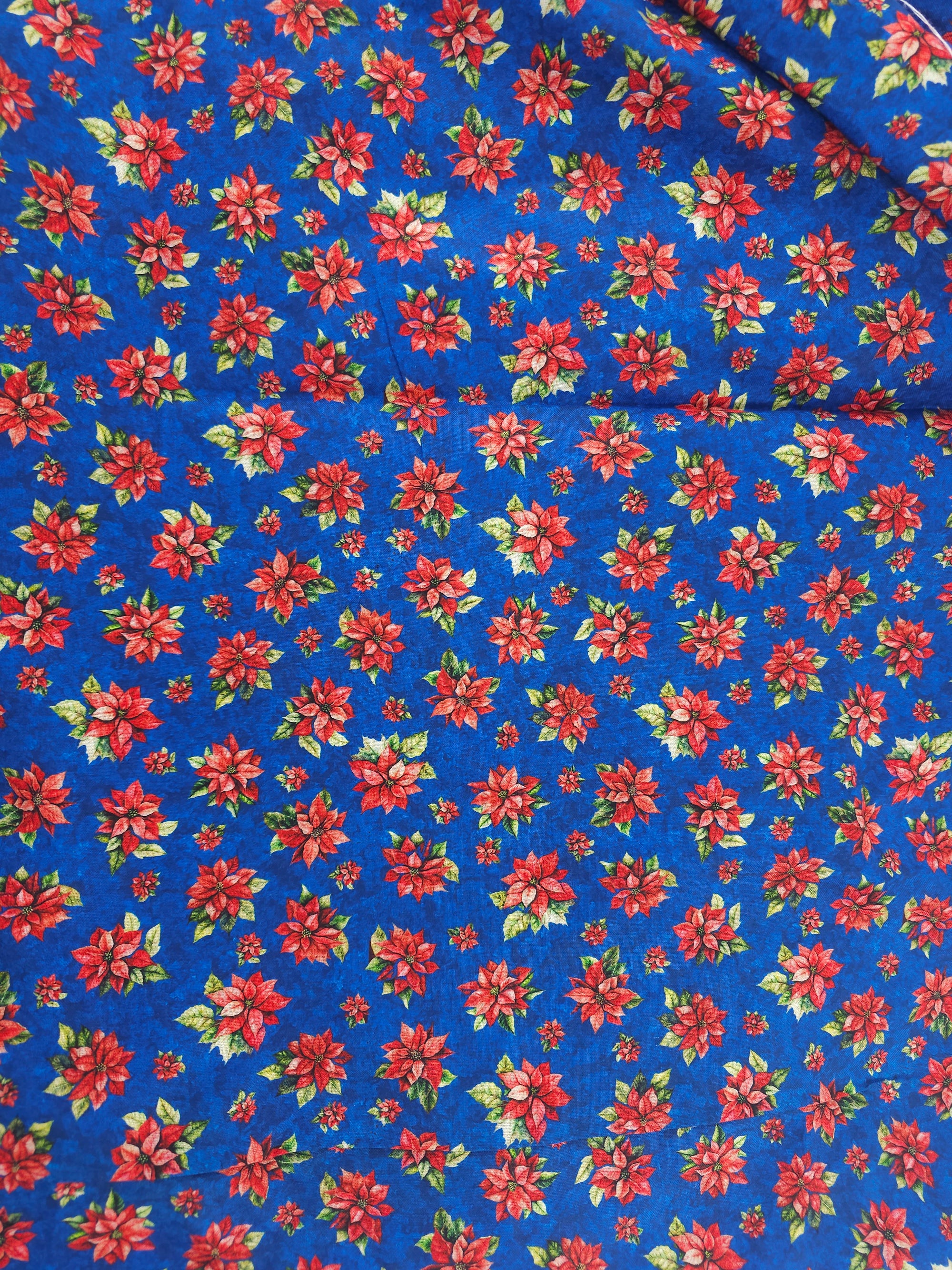 Blue Christmas floral Cotton- 3m piece