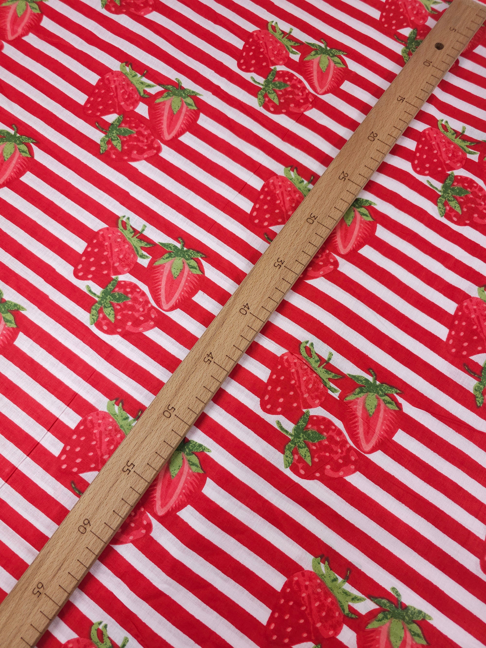 Red Strawberry Stripe Lightweight Cambric Cotton