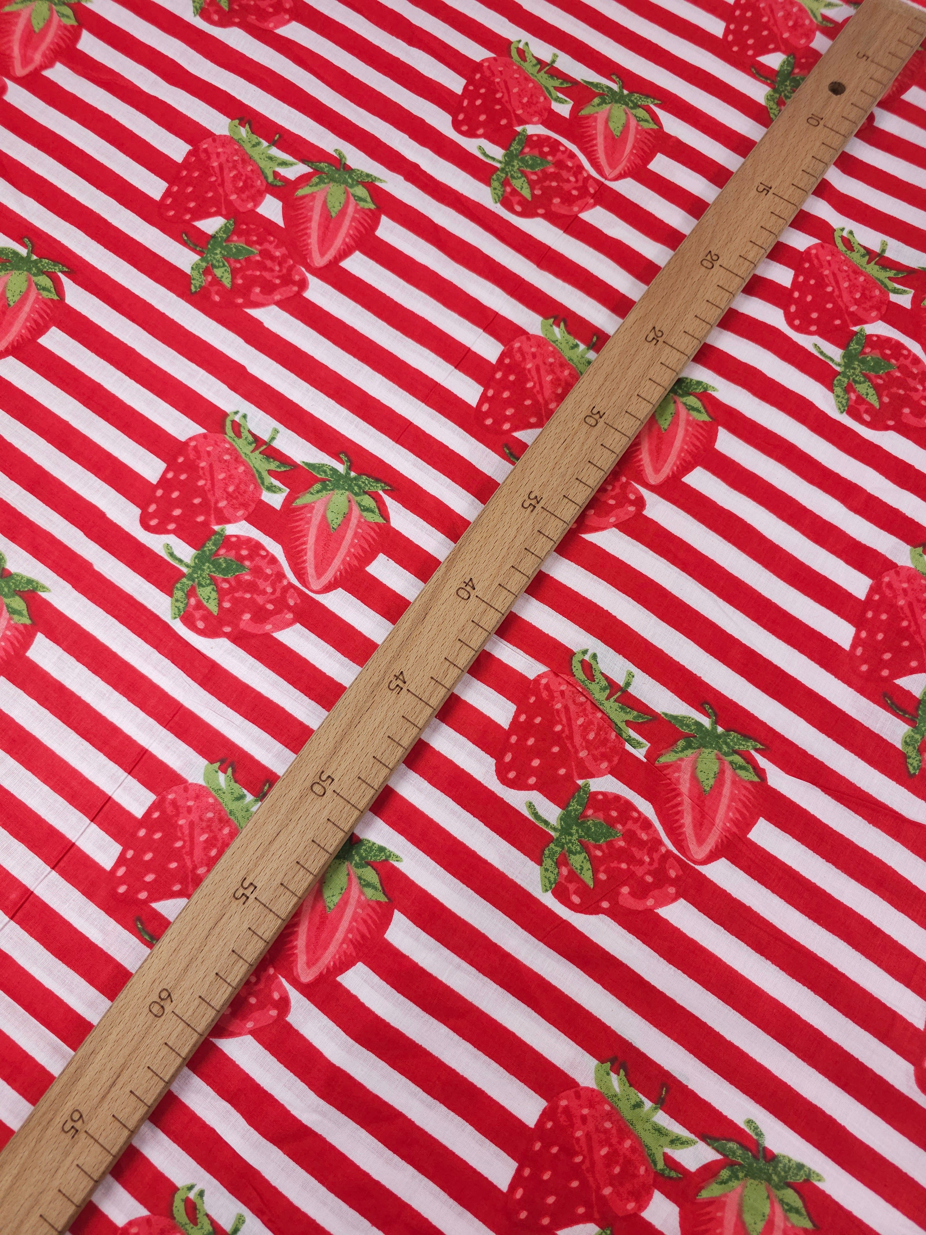 Red Strawberry Stripe Lightweight Cambric Cotton