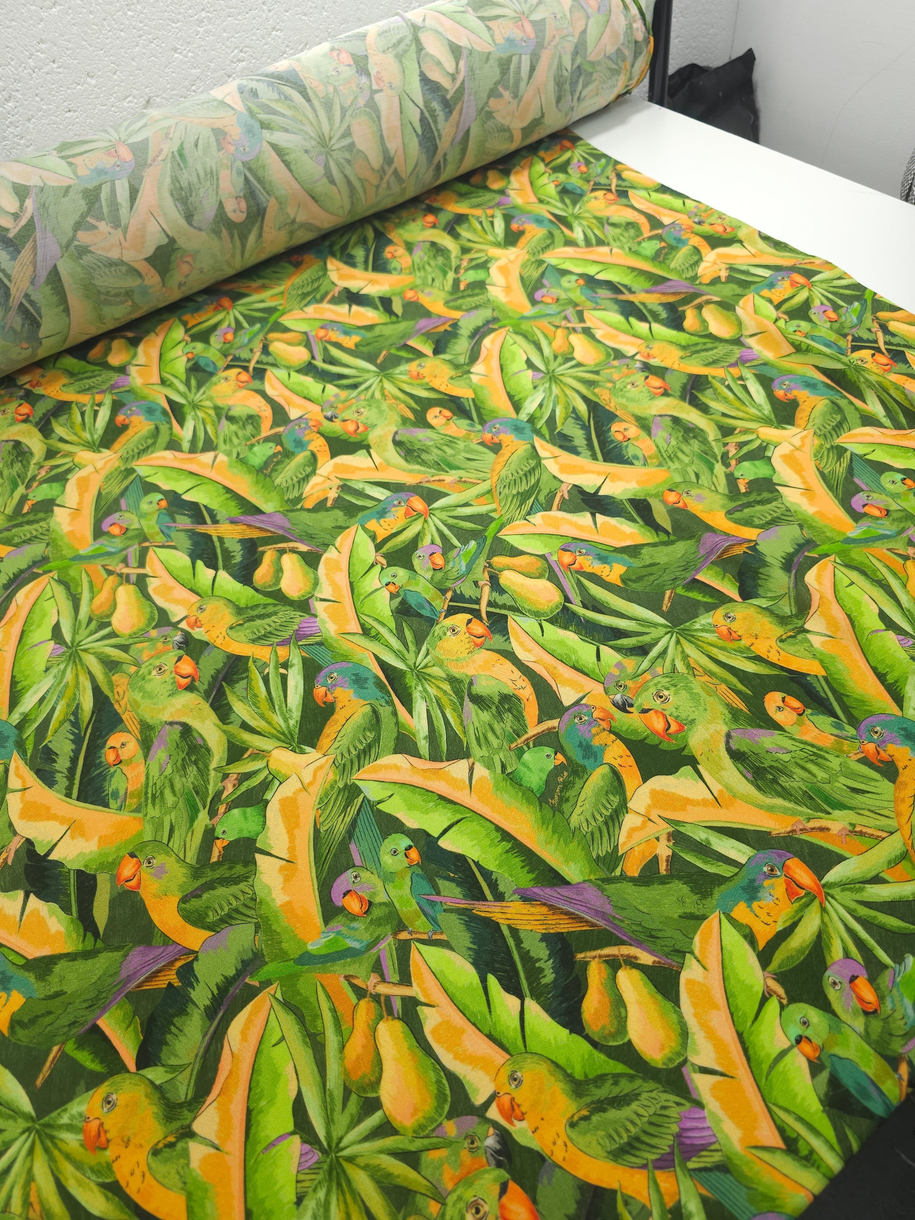 Parrot Festival Slinky Rayon Jersey *Farm Rio*