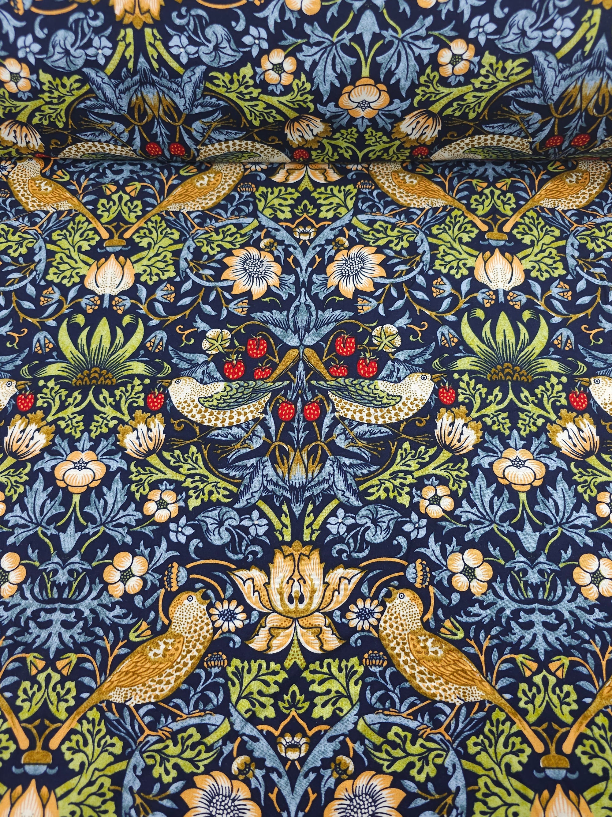 Navy Strawberry Thief Floral 100% Cotton 106" - William Morris *EXTRA WIDE*